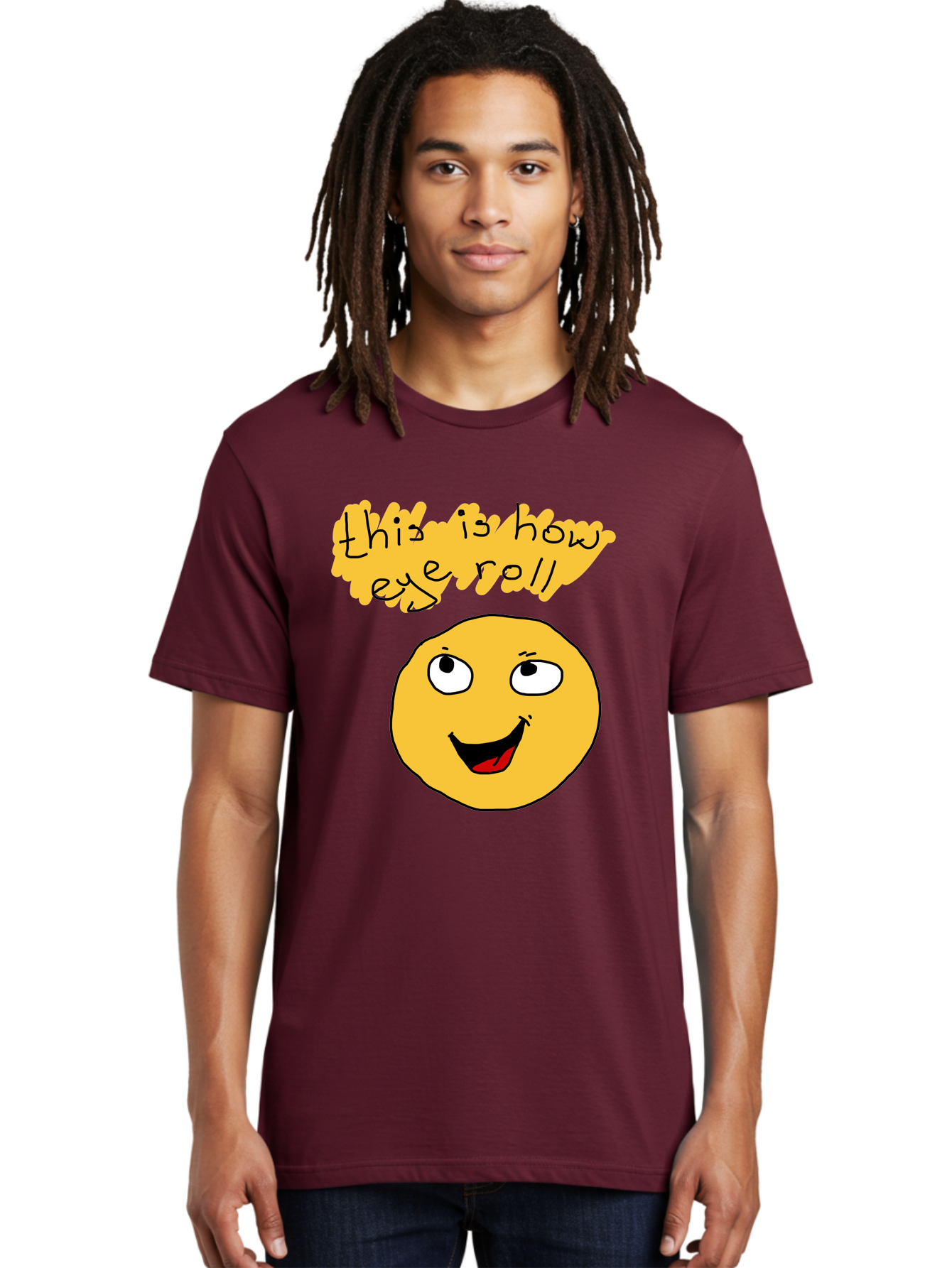 This-Is-How-Eye-Roll Men'S Graphic Tee, 100% Cotton, Comfortable Casual Summer Wear, Machine Washable, Funny Emoticon, Eye Roll Meme, Cartoon Character, Humorous Expression, Playful Humor, Sarcastic Face, Smiling Emoji, Laugh Out Loud -  Aaa131