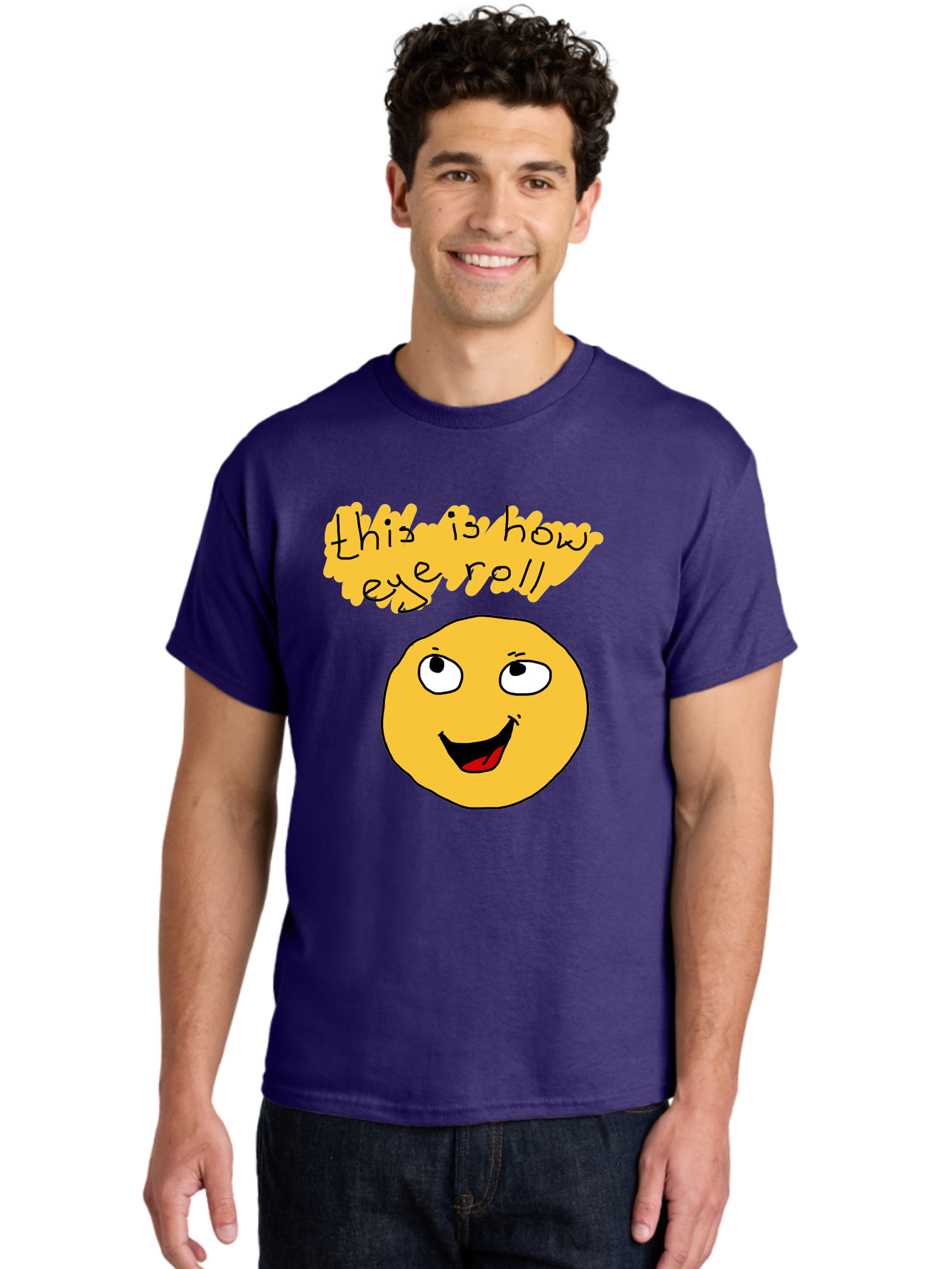 This-Is-How-Eye-Roll Men'S Graphic Tee, 100% Cotton, Comfortable Casual Summer Wear, Machine Washable, Funny Emoticon, Eye Roll Meme, Cartoon Character, Humorous Expression, Playful Humor, Sarcastic Face, Smiling Emoji, Laugh Out Loud -  Aaa131