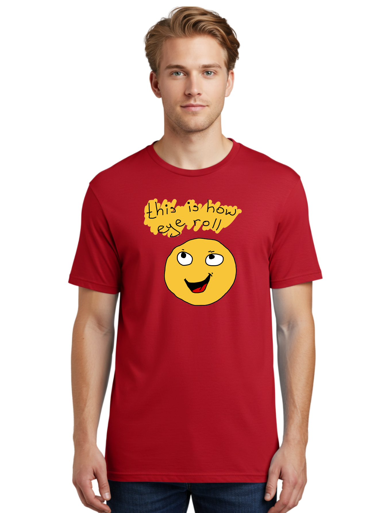 This-Is-How-Eye-Roll Men'S Graphic Tee, 100% Cotton, Comfortable Casual Summer Wear, Machine Washable, Funny Emoticon, Eye Roll Meme, Cartoon Character, Humorous Expression, Playful Humor, Sarcastic Face, Smiling Emoji, Laugh Out Loud -  Aaa131