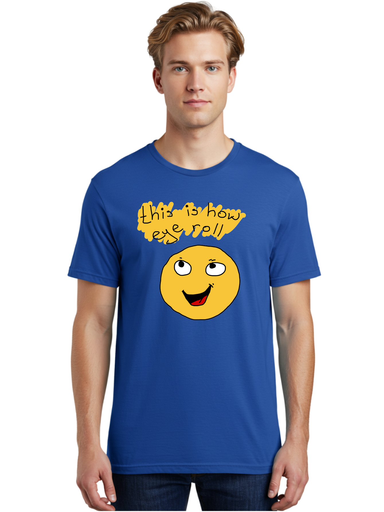 This-Is-How-Eye-Roll Men'S Graphic Tee, 100% Cotton, Comfortable Casual Summer Wear, Machine Washable, Funny Emoticon, Eye Roll Meme, Cartoon Character, Humorous Expression, Playful Humor, Sarcastic Face, Smiling Emoji, Laugh Out Loud -  Aaa131