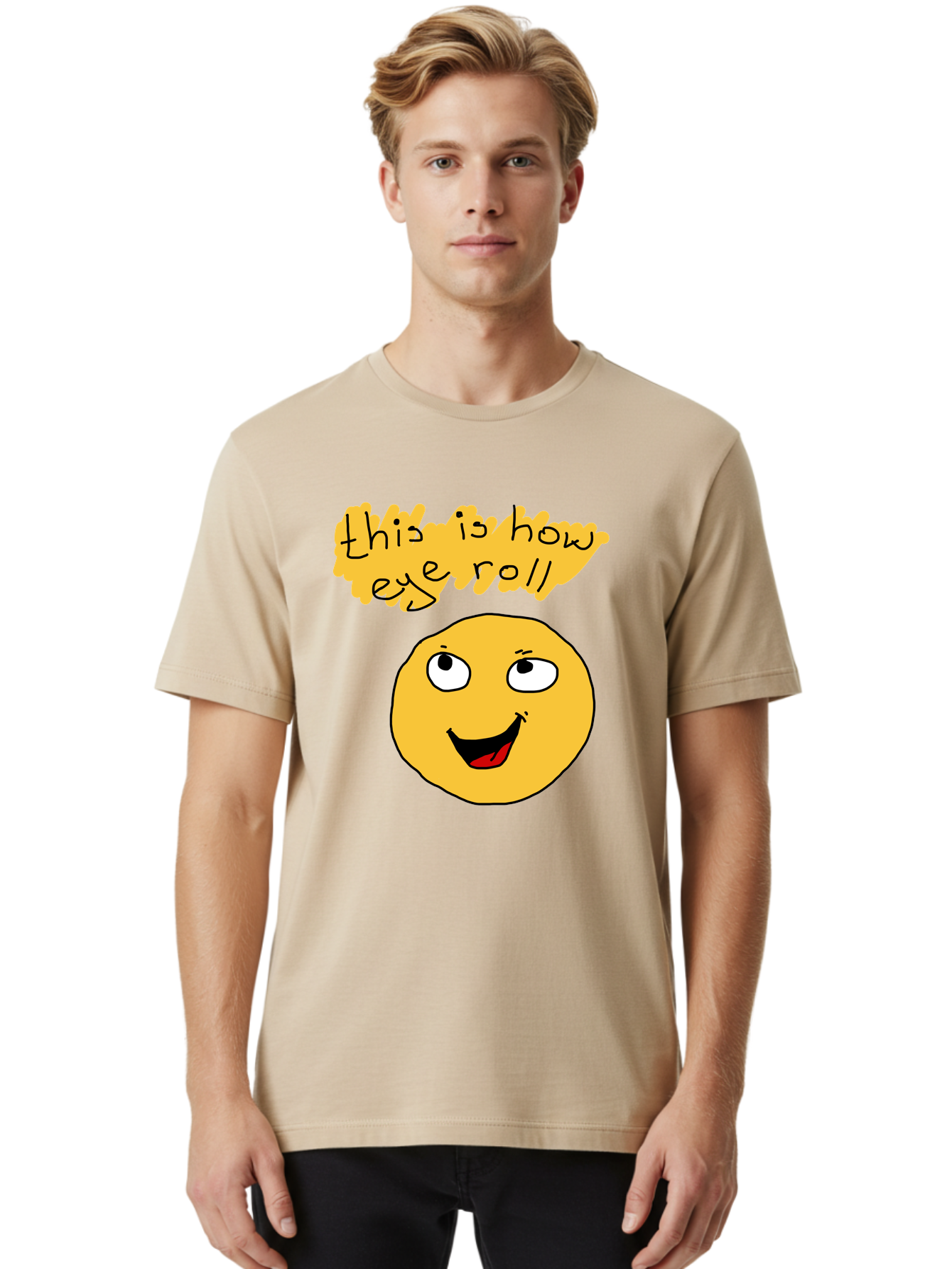 This-Is-How-Eye-Roll Men'S Graphic Tee, 100% Cotton, Comfortable Casual Summer Wear, Machine Washable, Funny Emoticon, Eye Roll Meme, Cartoon Character, Humorous Expression, Playful Humor, Sarcastic Face, Smiling Emoji, Laugh Out Loud -  Aaa131