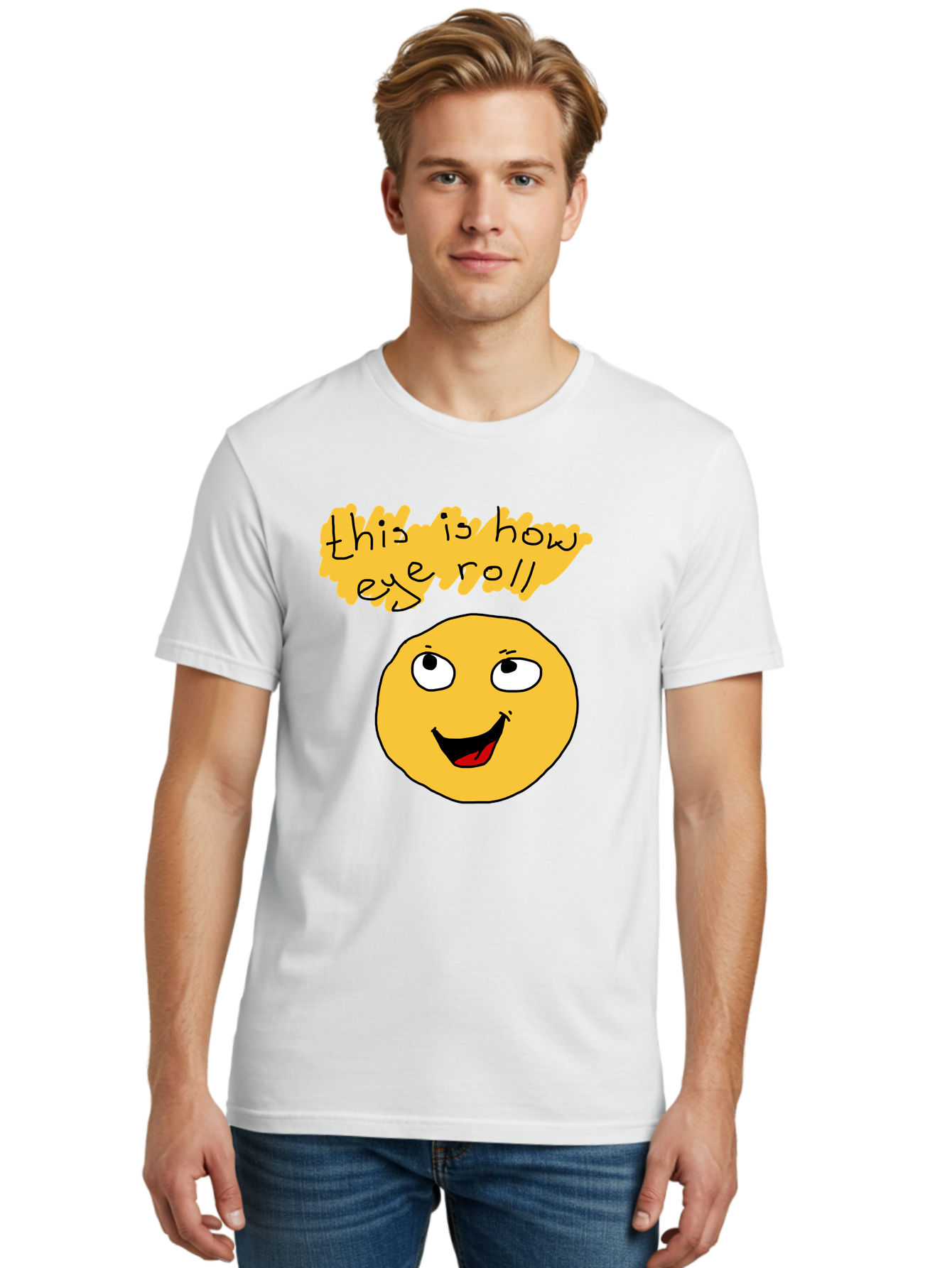 This-Is-How-Eye-Roll Men'S Graphic Tee, 100% Cotton, Comfortable Casual Summer Wear, Machine Washable, Funny Emoticon, Eye Roll Meme, Cartoon Character, Humorous Expression, Playful Humor, Sarcastic Face, Smiling Emoji, Laugh Out Loud -  Aaa131