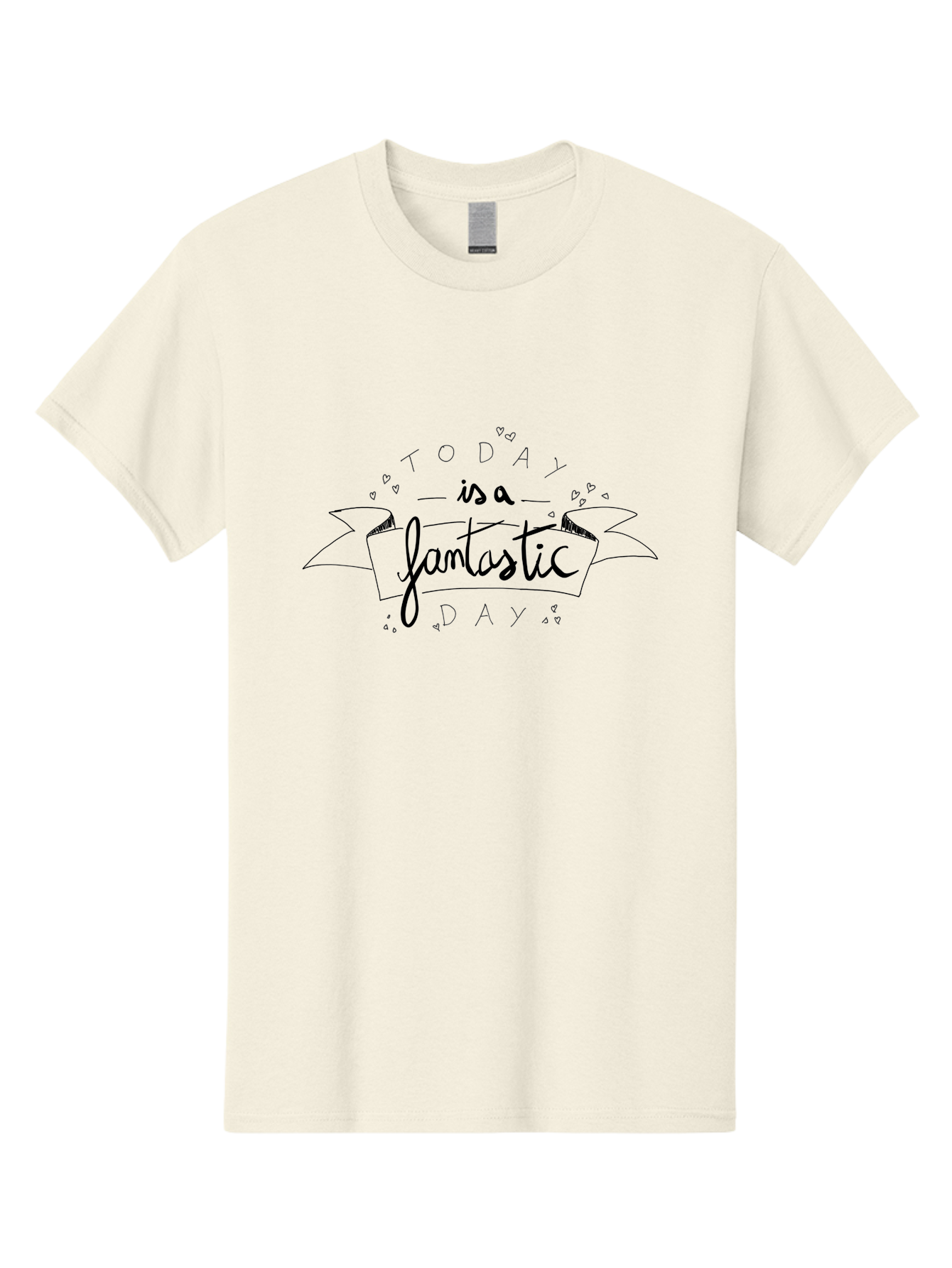Today-Is-A-Fantastic-Day Men'S Graphic Tee, 100% Cotton, Comfortable Casual Summer Wear, Machine Washable, Motivational Quote, Inspirational Message, Positive Vibes, Daily Affirmation, Handwritten Font, Decorative Banner, Heart Shapes -  Aaa135