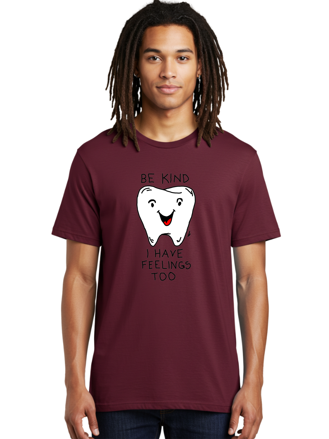 Tooth-With-Feeling Men'S Graphic Tee, 100% Cotton, Comfortable Casual Summer Wear, Machine Washable, Funny Tooth Character, Dental Care, Kindness Matters, Tooth With Feelings, Humorous Illustration, Cartoon Tooth, Be Kind, -  Aaa136