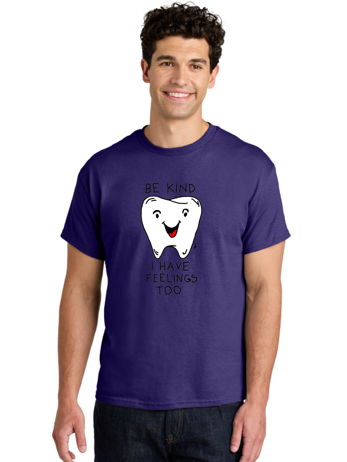 Tooth-With-Feeling Men'S Graphic Tee, 100% Cotton, Comfortable Casual Summer Wear, Machine Washable, Funny Tooth Character, Dental Care, Kindness Matters, Tooth With Feelings, Humorous Illustration, Cartoon Tooth, Be Kind, -  Aaa136