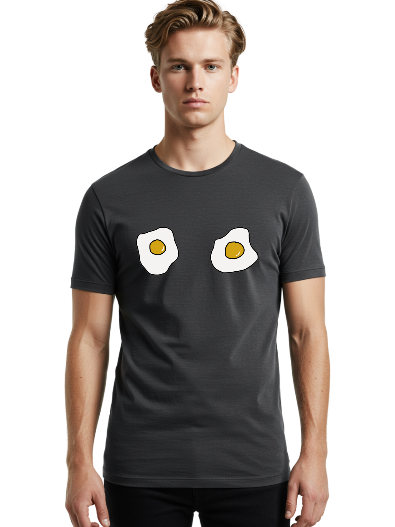 Two-Fried-Eggs Men'S Graphic Tee, 100% Cotton, Comfortable Casual Summer Wear, Machine Washable, Fried Eggs, Egg Yolks, Breakfast Food, Cartoon Eggs, Simple Illustration, Food Graphics, Egg Illustration -  Aaa137