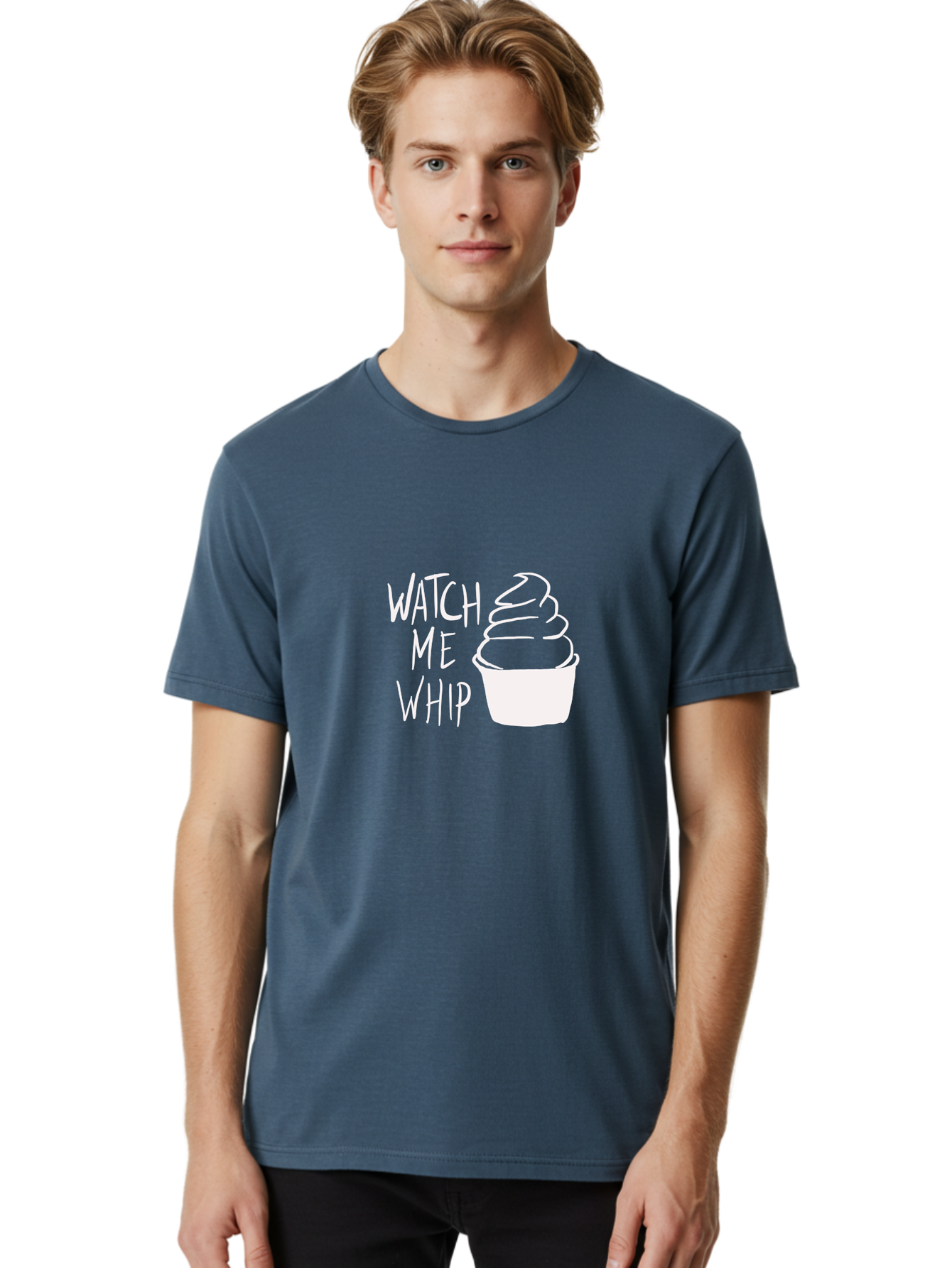 Watch-Me-Whip Men'S Graphic Tee, 100% Cotton, Comfortable Casual Summer Wear, Machine Washable, Whipped Cream, Soft Serve, Cup, Sweet Treat, Frozen Yogurt, Dessert, Fun Phrase, Playful Design, White Illustration, Watch Me Whip -  Aaa138