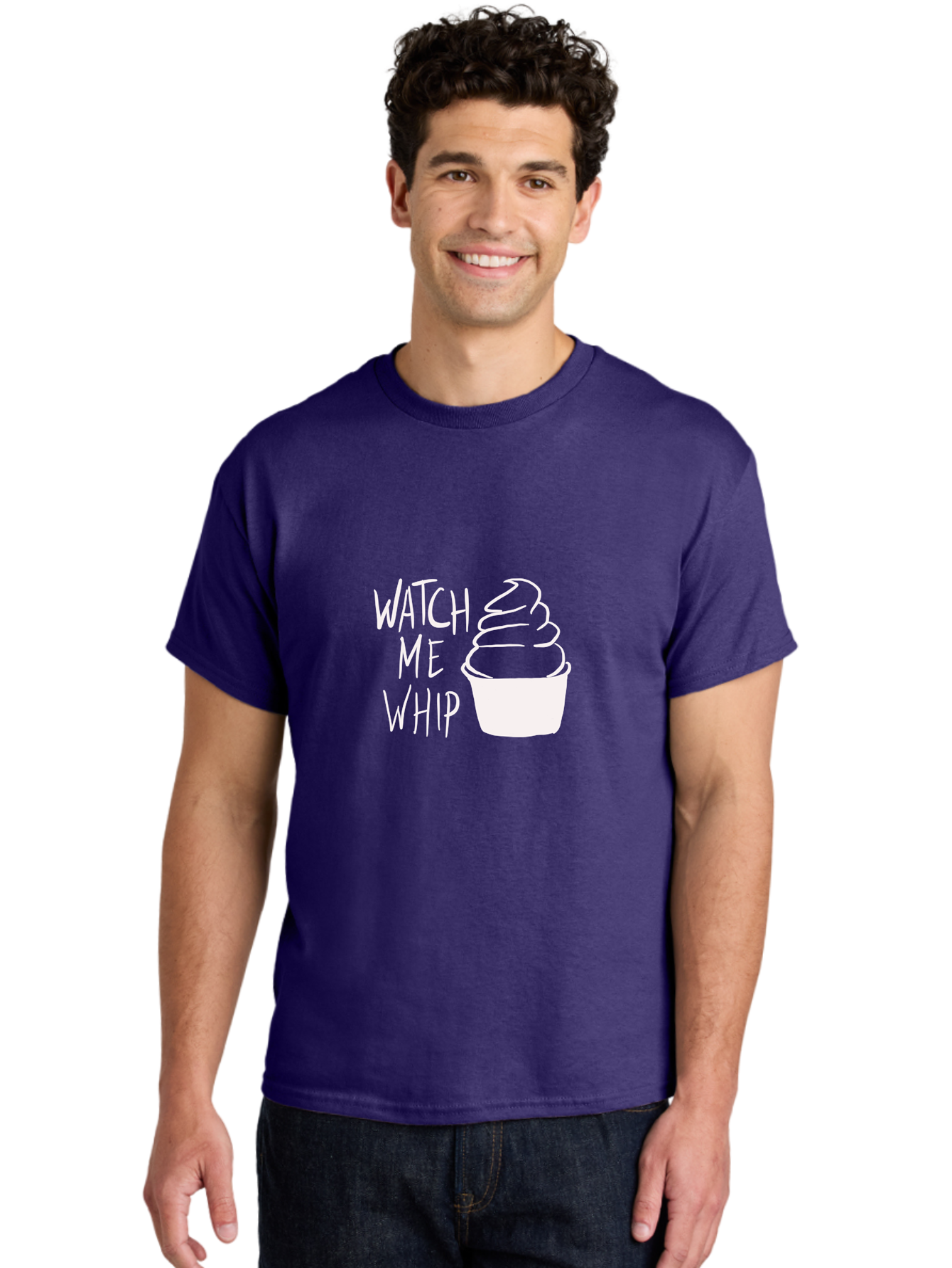 Watch-Me-Whip Men'S Graphic Tee, 100% Cotton, Comfortable Casual Summer Wear, Machine Washable, Whipped Cream, Soft Serve, Cup, Sweet Treat, Frozen Yogurt, Dessert, Fun Phrase, Playful Design, White Illustration, Watch Me Whip -  Aaa138