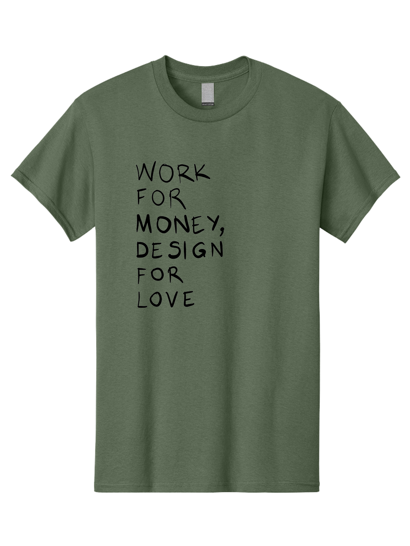 Work-For-Money-Design-For-Love Men'S Graphic Tee, 100% Cotton, Comfortable Casual Summer Wear, Machine Washable, Inspirational Quote, Motivational Message, Design Philosophy, Work Life Balance, Passion For Design, Creativity, Modern Art -  Aaa143