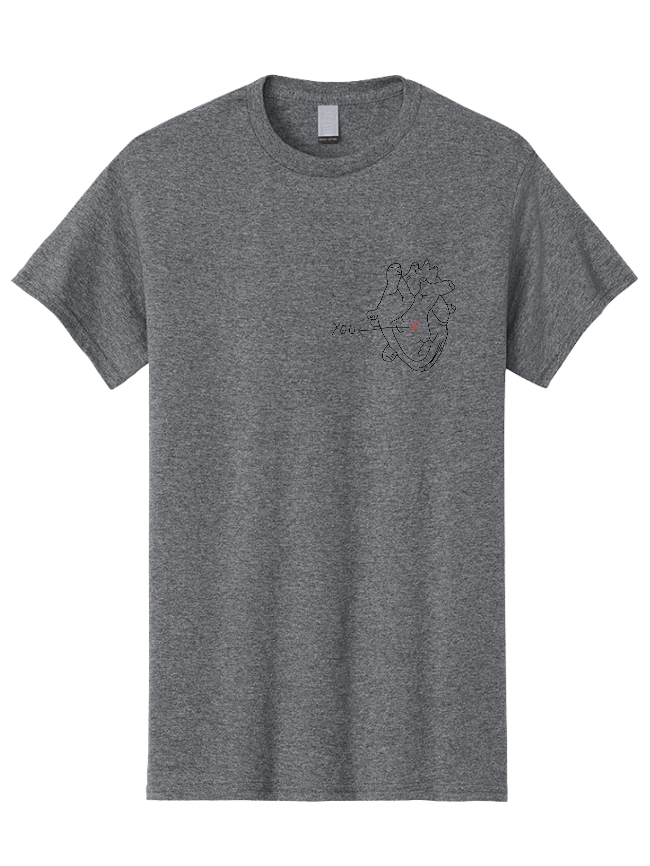 X-Marks-Heart-You Men'S Graphic Tee, 100% Cotton, Comfortable Casual Summer Wear, Machine Washable, Anatomical Heart Illustration, X Marks The Spot, Symbolic Representation, Heart Anatomy, Human Heart Diagram, Arrow Pointing To You -  Aaa144