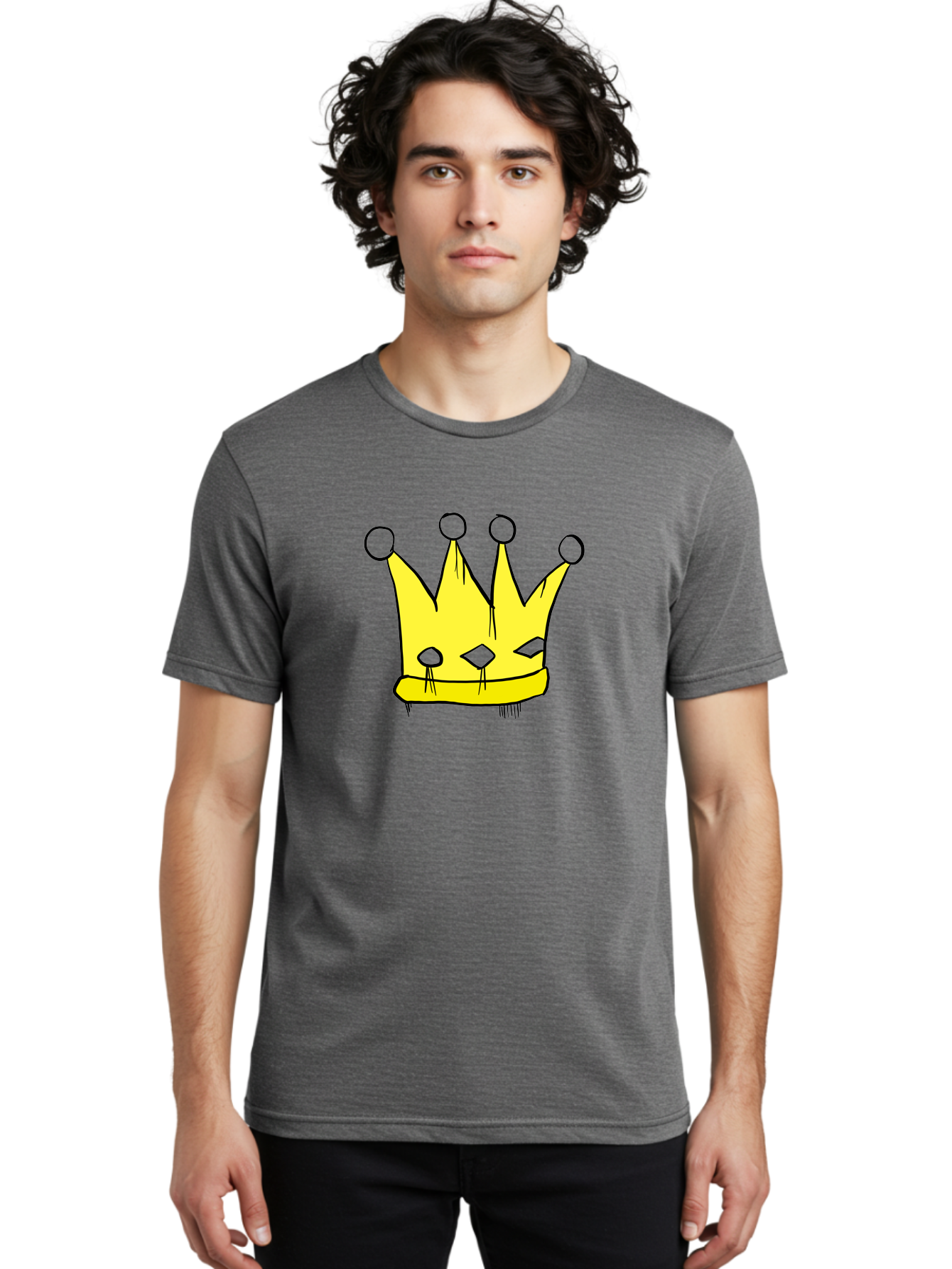 Yellow-Crown Men'S Graphic Tee, 100% Cotton, Comfortable Casual Summer Wear, Machine Washable, Yellow Crown, Royal Symbol, Regal Headwear, Cartoon Style, Simple Design, Bold Lines, Simple Graphics, Monarch Emblem -  Aaa146
