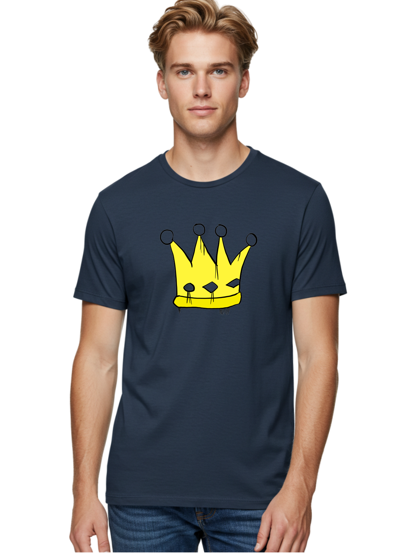 Yellow-Crown Men'S Graphic Tee, 100% Cotton, Comfortable Casual Summer Wear, Machine Washable, Yellow Crown, Royal Symbol, Regal Headwear, Cartoon Style, Simple Design, Bold Lines, Simple Graphics, Monarch Emblem -  Aaa146