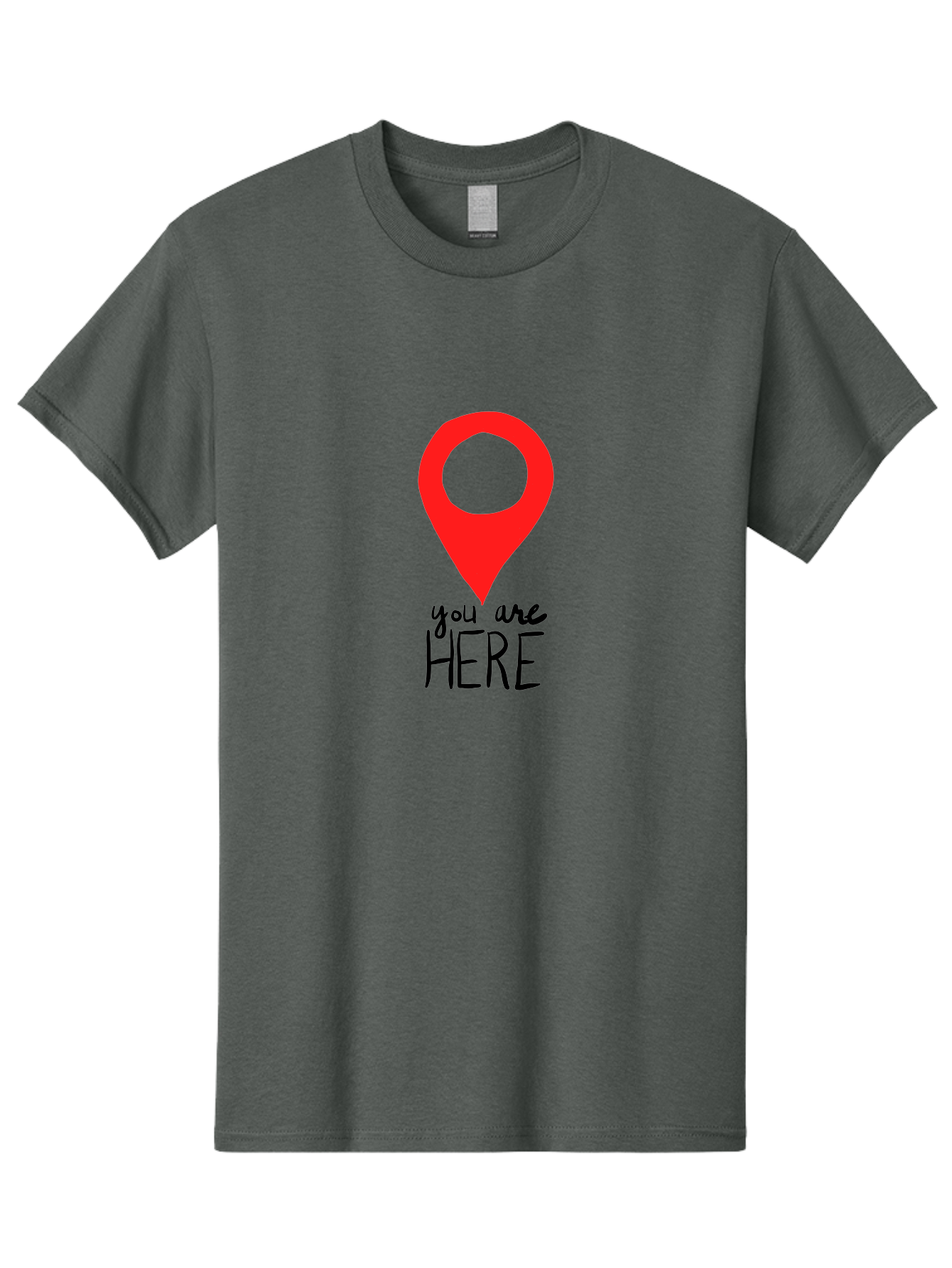 map pin, location marker, navigation symbol, GPS indicator, direction pointer, red icon, black text, you are HERE sign