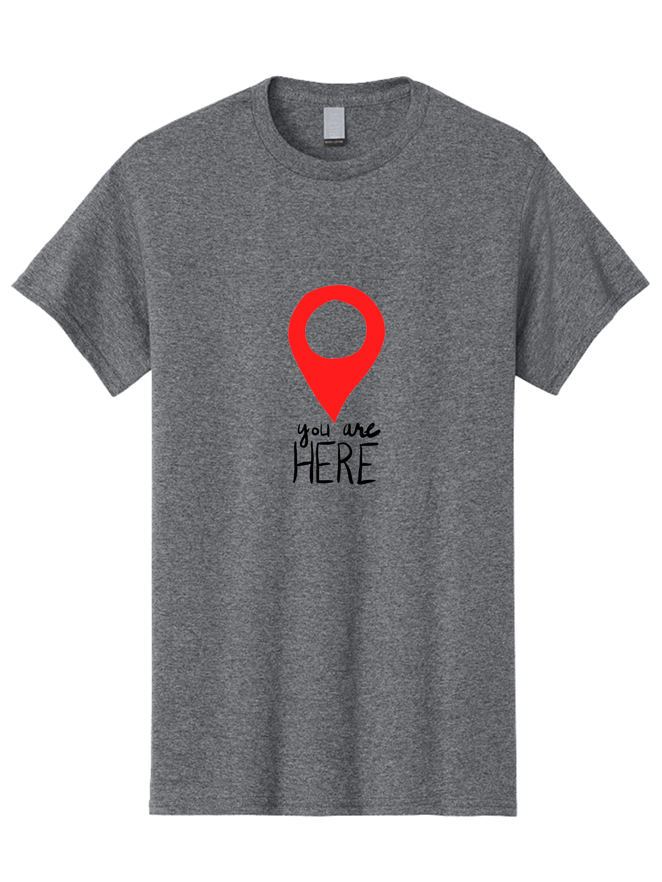 map pin, location marker, navigation symbol, GPS indicator, direction pointer, red icon, black text, you are HERE sign