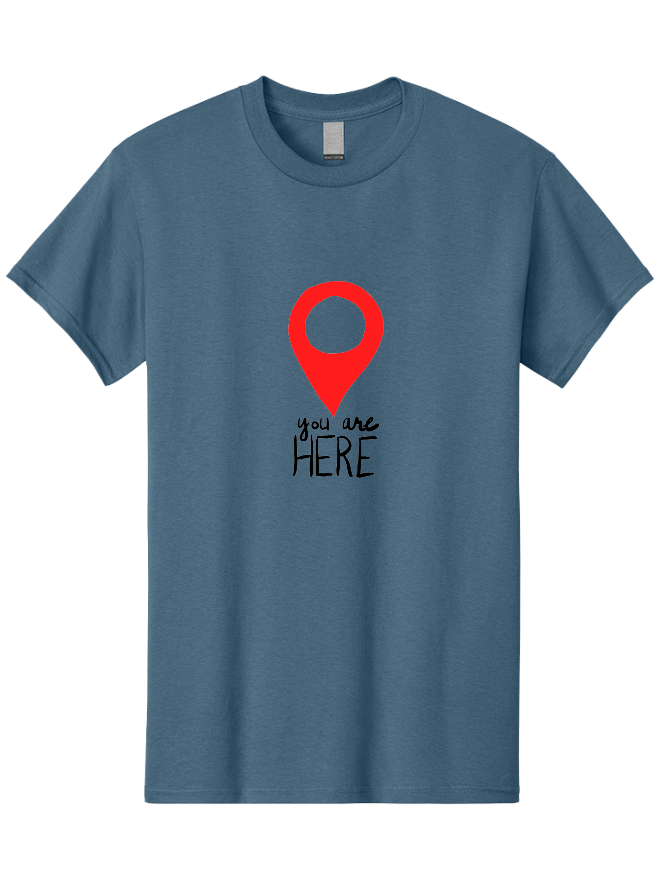 map pin, location marker, navigation symbol, GPS indicator, direction pointer, red icon, black text, you are HERE sign