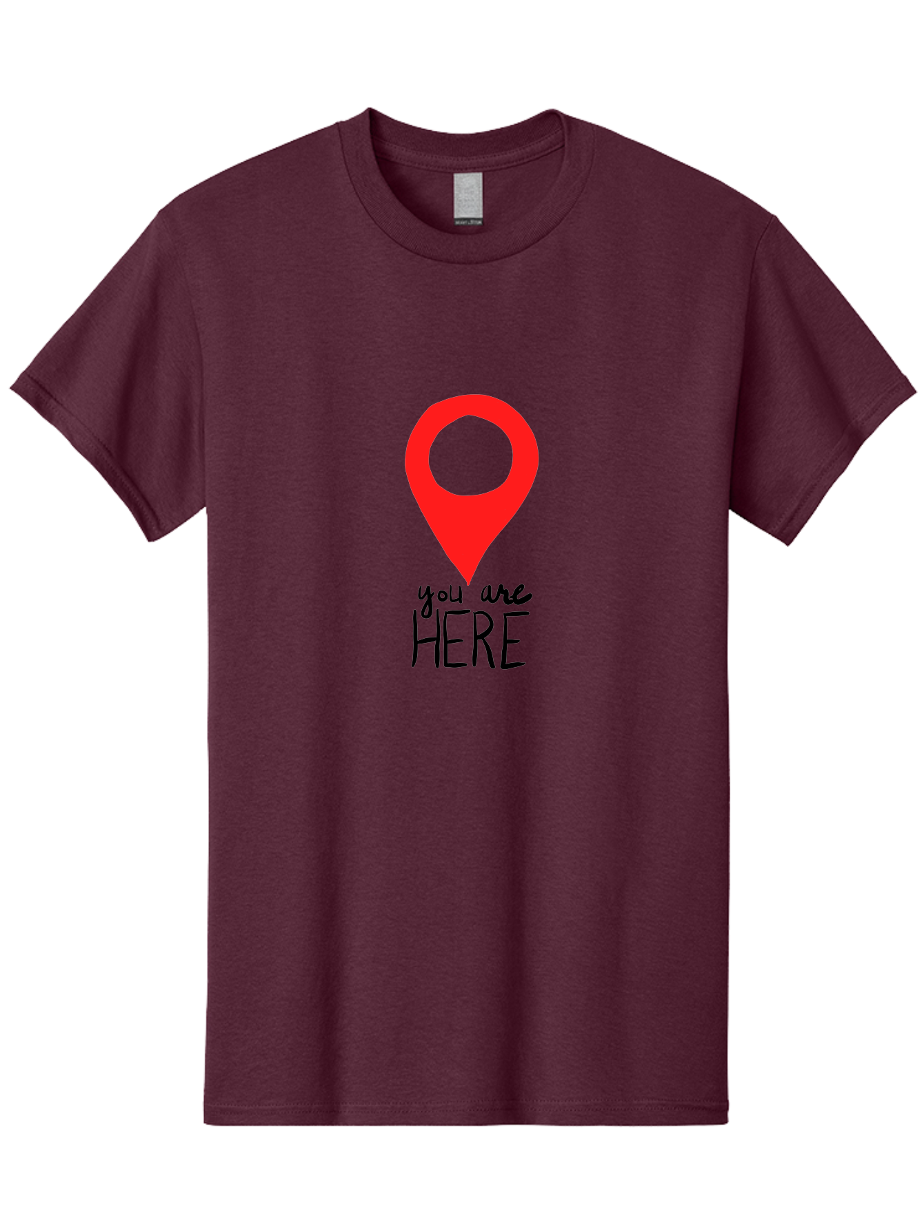 map pin, location marker, navigation symbol, GPS indicator, direction pointer, red icon, black text, you are HERE sign