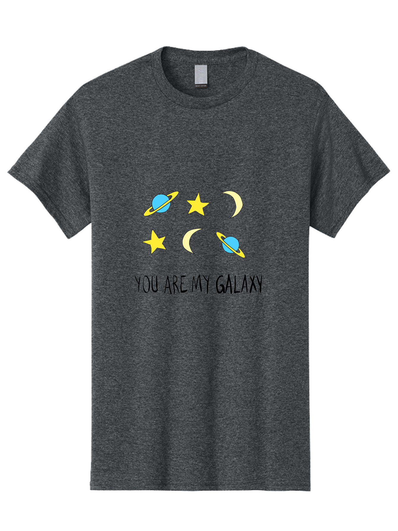 You-Are-My-Galaxy Men'S Graphic Tee, 100% Cotton, Comfortable Casual Summer Wear, Machine Washable, Galaxy Illustration, Celestial Bodies, Stars, Planets, Moons, Romantic Quote, Love Message, Cartoon Graphics, Whimsical Design, Space Theme, -  Aaa148