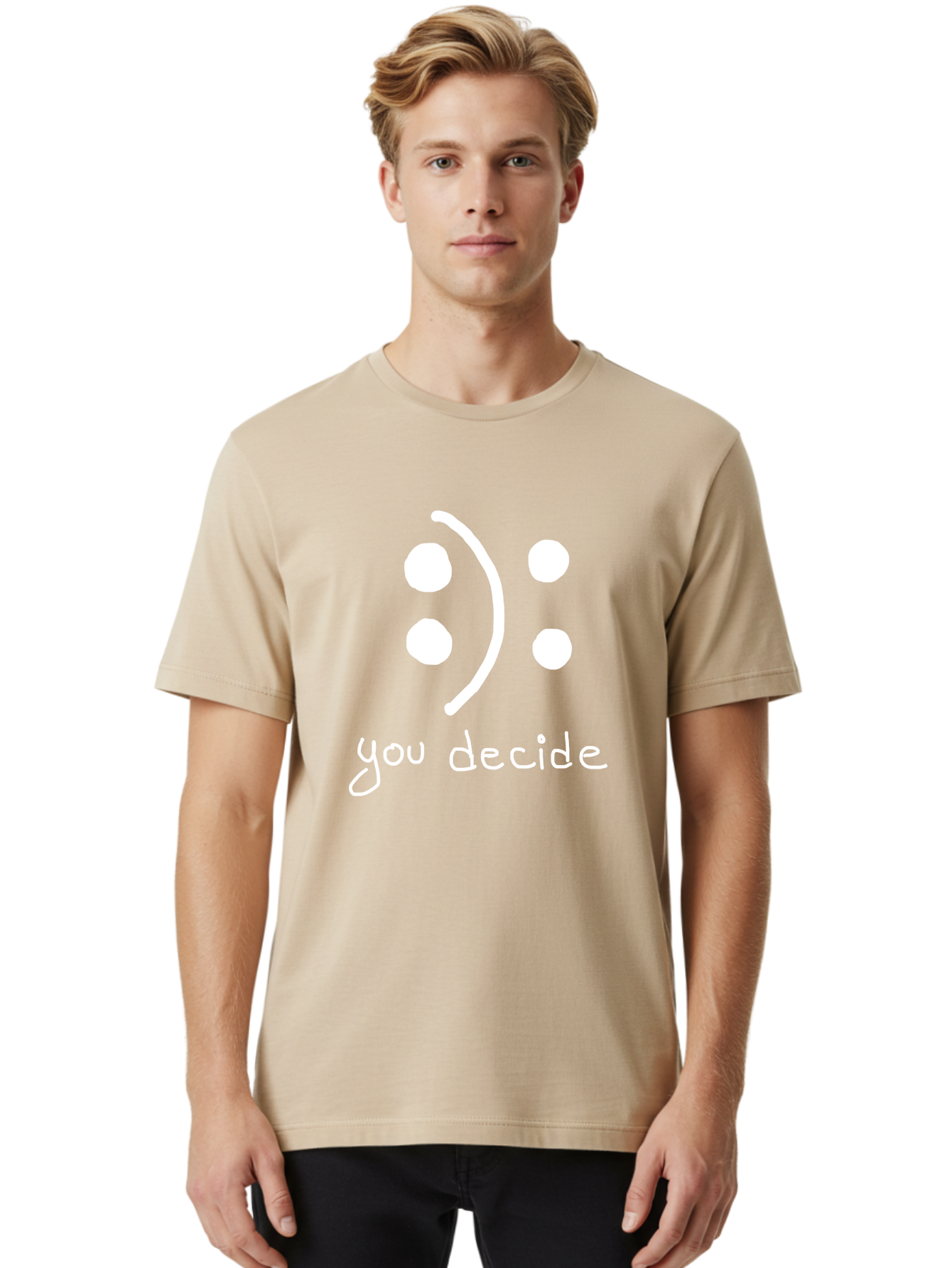 You-Decide Men'S Graphic Tee, 100% Cotton, Comfortable Casual Summer Wear, Machine Washable, Smiley Face, Emoticon, Decision Making, Positive Vibes, Empowerment, Choice, Freedom, Happiness, Optimism -  Aaa149