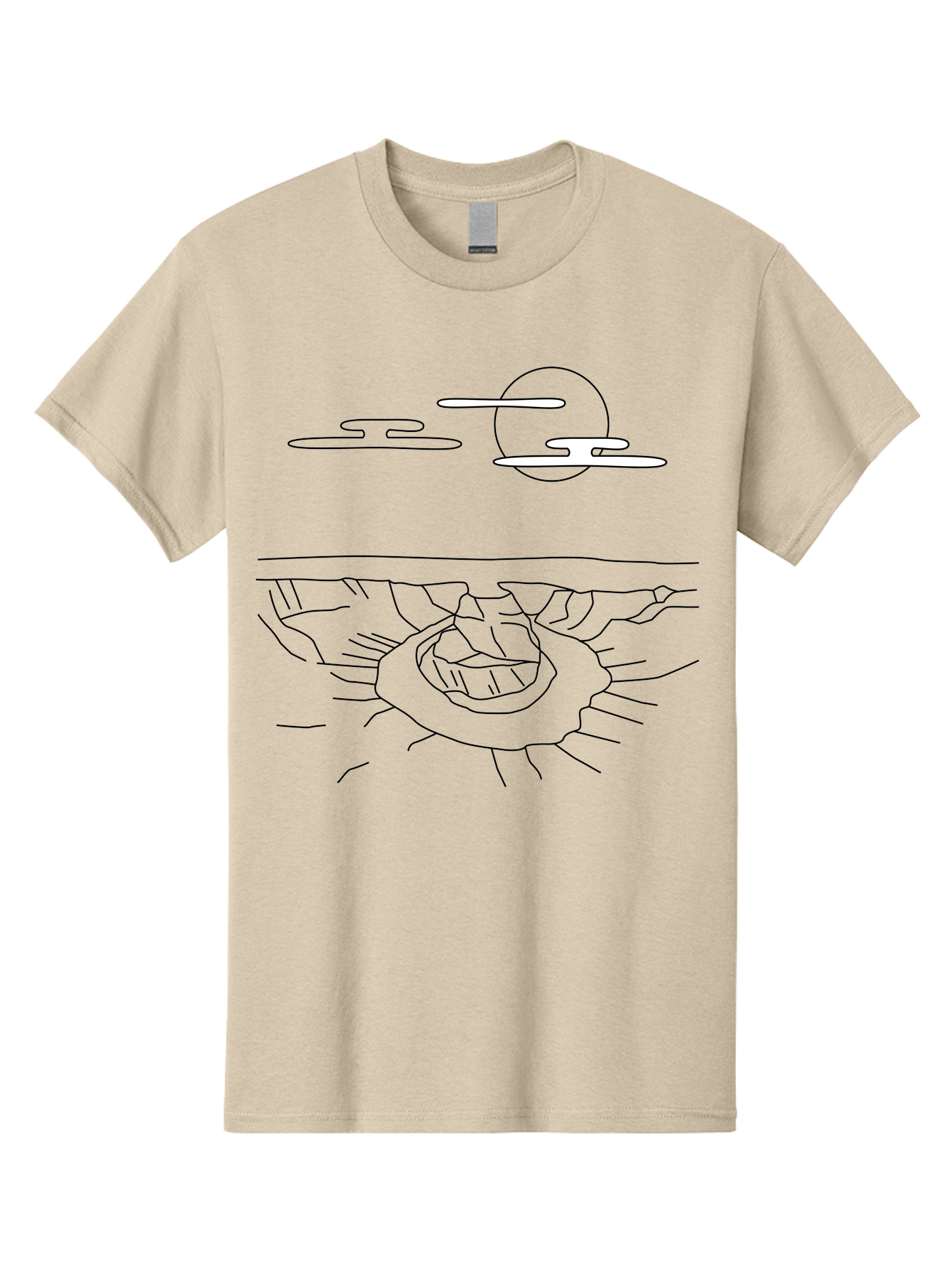 Abstract-Hand Men'S Graphic Tee, 100% Cotton, Comfortable Casual Summer Wear, Machine Washable, Sun, Clouds, Spiral Shape, Abstract Art, Futuristic Design, Simple Shapes, Minimalist Style, Surreal Landscape -  Aaa154