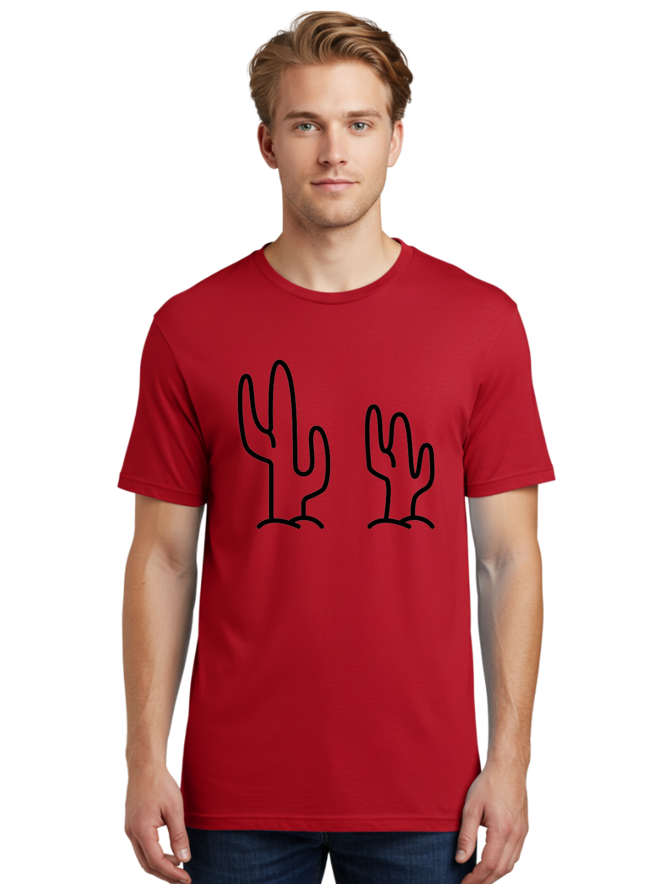 Cacti Men'S Graphic Tee, 100% Cotton, Comfortable Casual Summer Wear, Machine Washable, Cacti, Cactus Graphics, Simple Illustrations, Minimalist Design, Hand Drawn Art, Desert Plants, Outline Drawings, Black Lines -  Aaa160