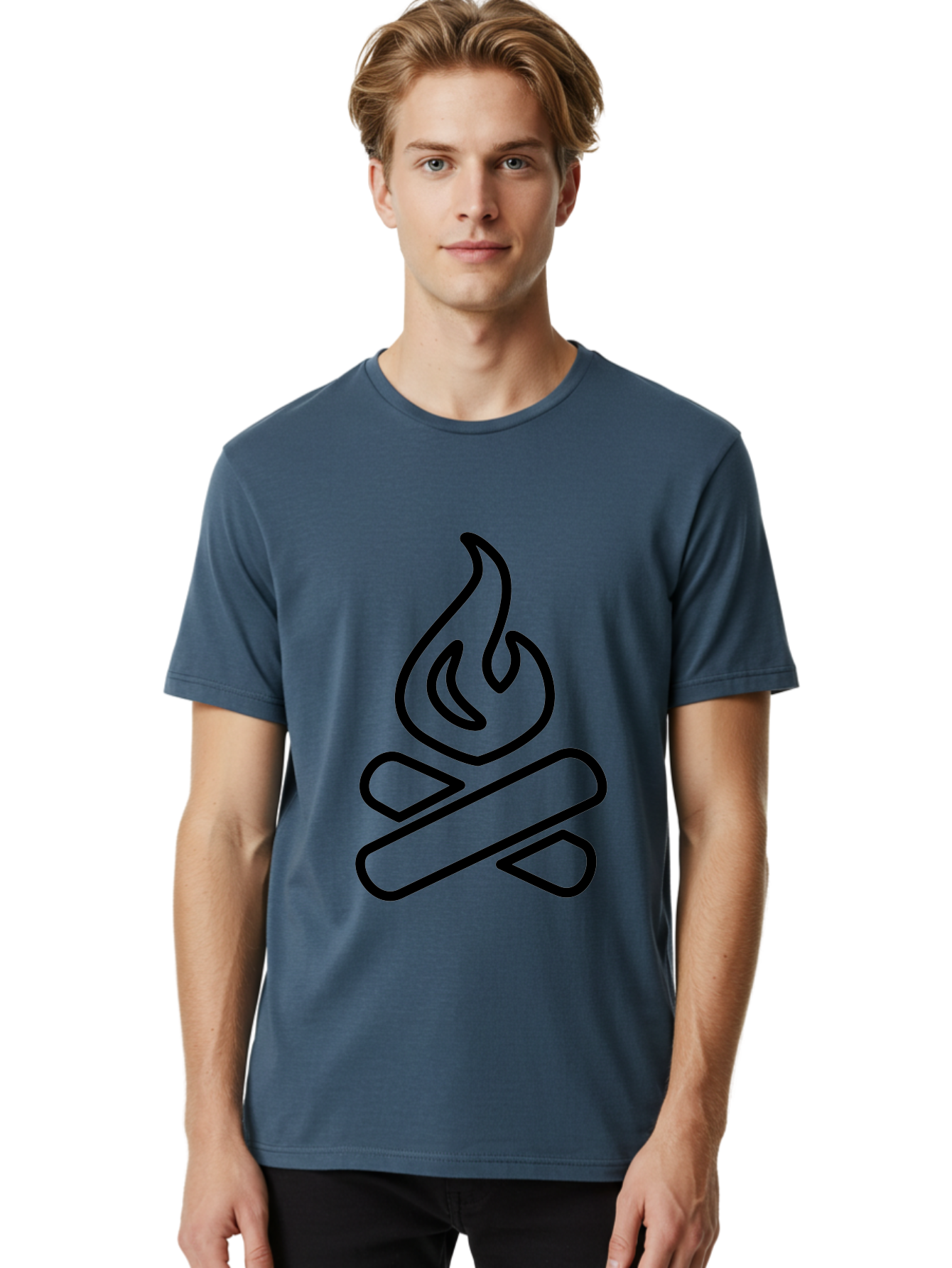 Campfire-1 Men'S Graphic Tee, 100% Cotton, Comfortable Casual Summer Wear, Machine Washable, Campfire Icon, Black Outline, Simple Design, Minimalist Art, Camping Symbol, Outdoor Adventure, Wilderness, Fire Pit, Bonfire -  Aaa161