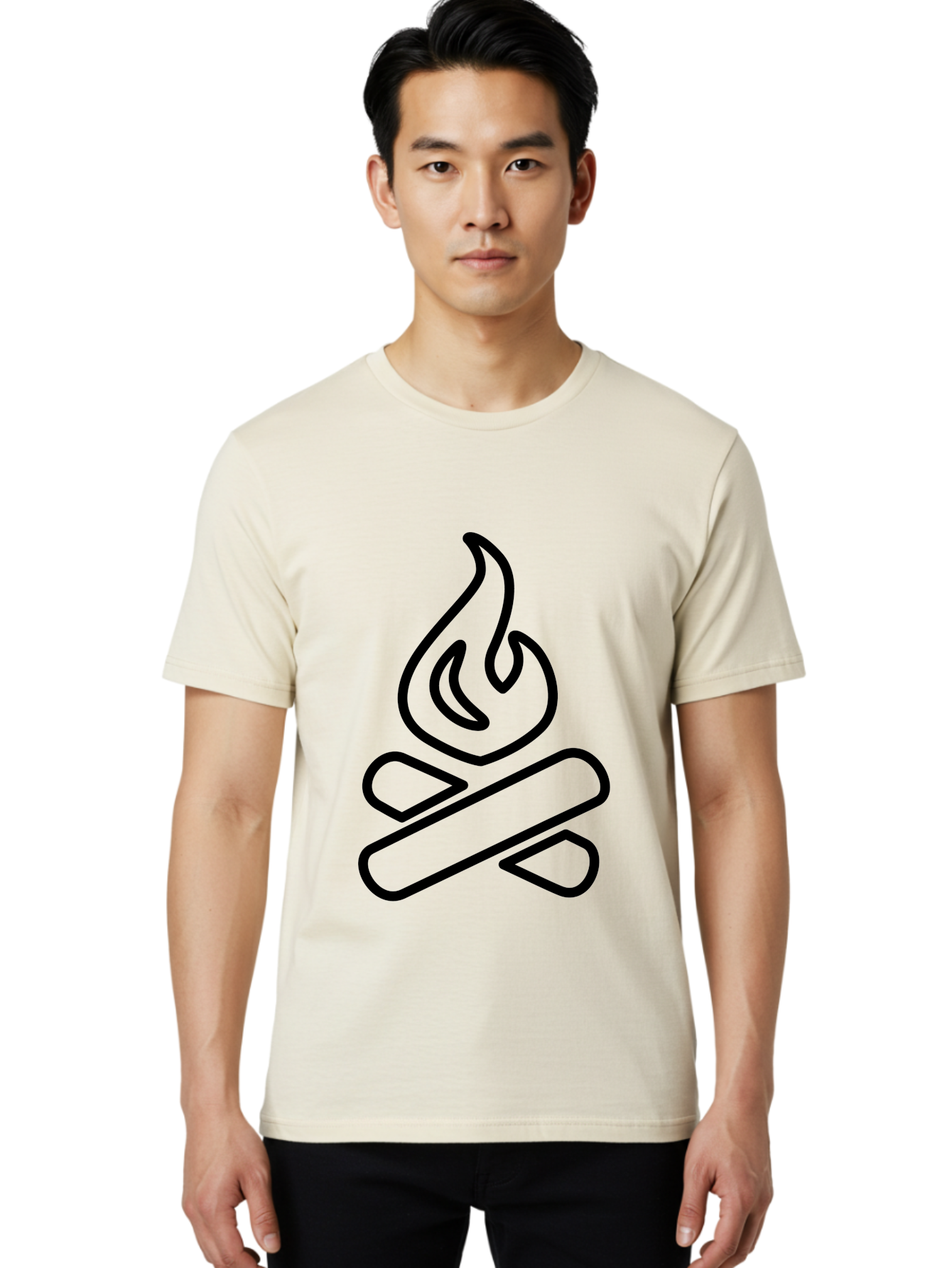 Campfire-1 Men'S Graphic Tee, 100% Cotton, Comfortable Casual Summer Wear, Machine Washable, Campfire Icon, Black Outline, Simple Design, Minimalist Art, Camping Symbol, Outdoor Adventure, Wilderness, Fire Pit, Bonfire -  Aaa161