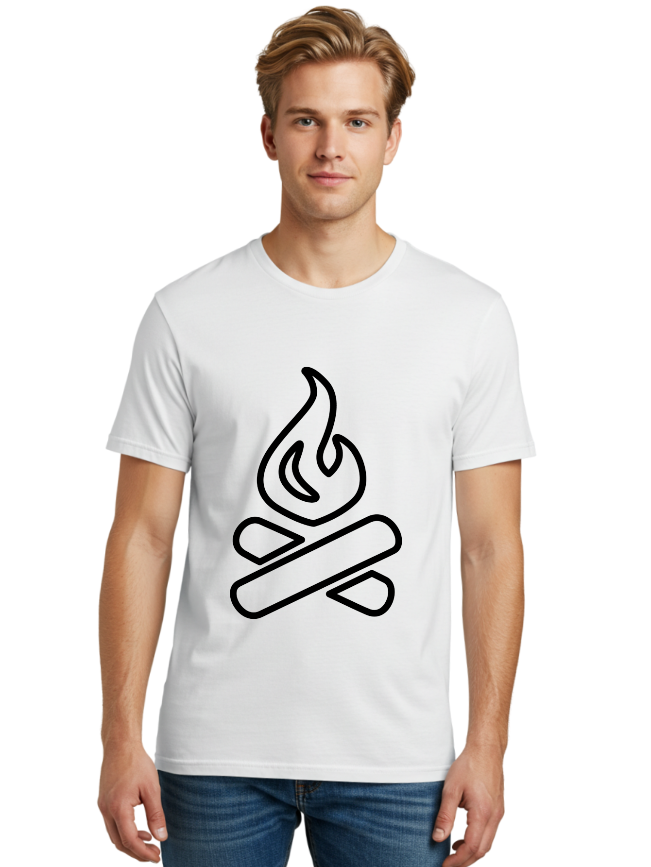 Campfire-1 Men'S Graphic Tee, 100% Cotton, Comfortable Casual Summer Wear, Machine Washable, Campfire Icon, Black Outline, Simple Design, Minimalist Art, Camping Symbol, Outdoor Adventure, Wilderness, Fire Pit, Bonfire -  Aaa161