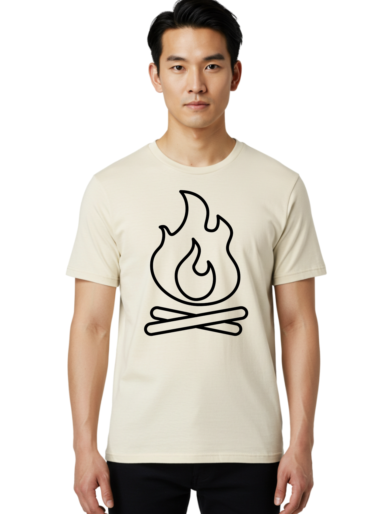 Campfire-4 Men'S Graphic Tee, 100% Cotton, Comfortable Casual Summer Wear, Machine Washable, Campfire Illustration, Outdoor Adventure, Camping Symbol, Wilderness Theme, Fire Icon, Simple Design, Bold Lines, Flames, Logs -  Aaa164