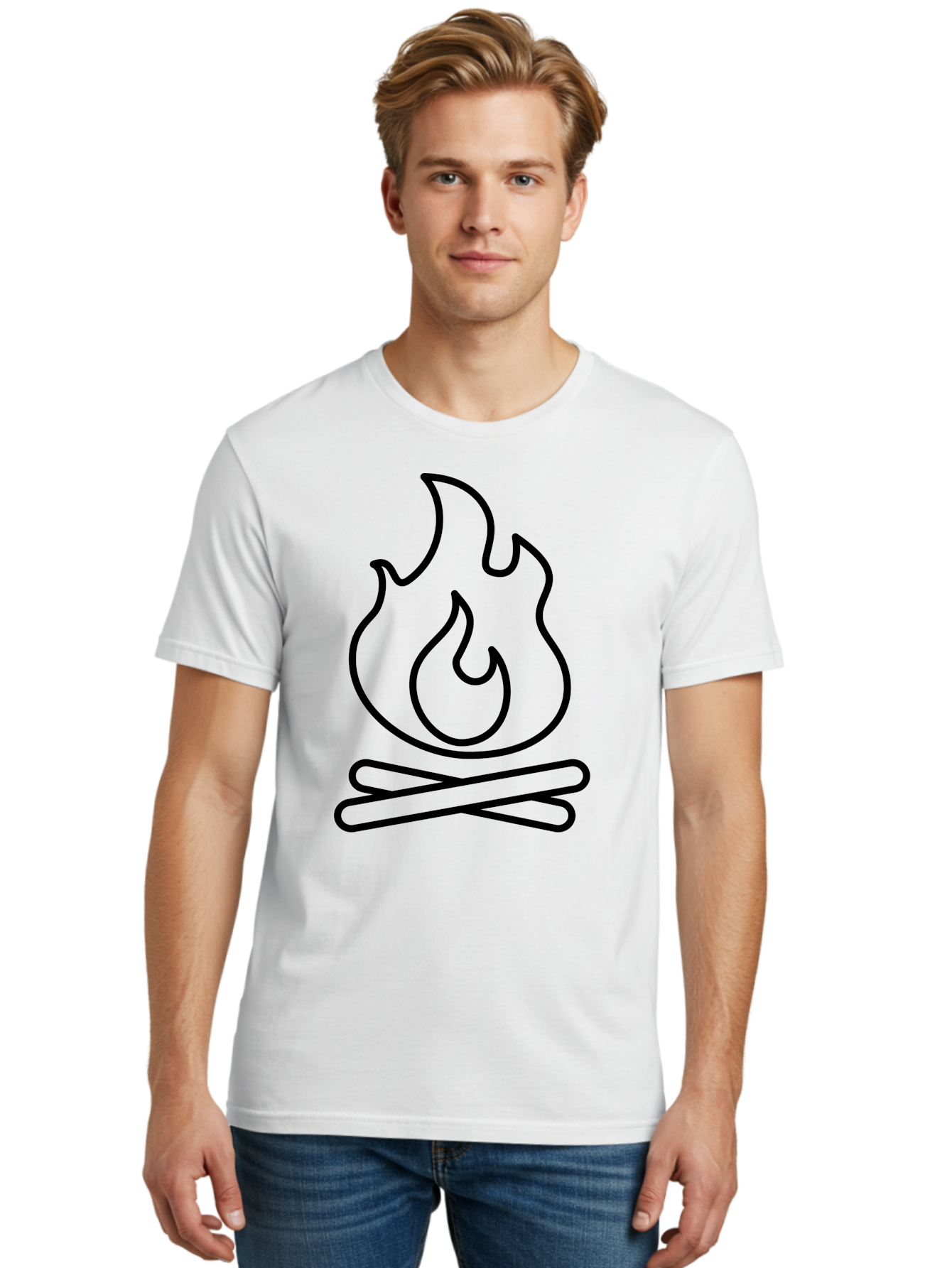 Campfire-4 Men'S Graphic Tee, 100% Cotton, Comfortable Casual Summer Wear, Machine Washable, Campfire Illustration, Outdoor Adventure, Camping Symbol, Wilderness Theme, Fire Icon, Simple Design, Bold Lines, Flames, Logs -  Aaa164