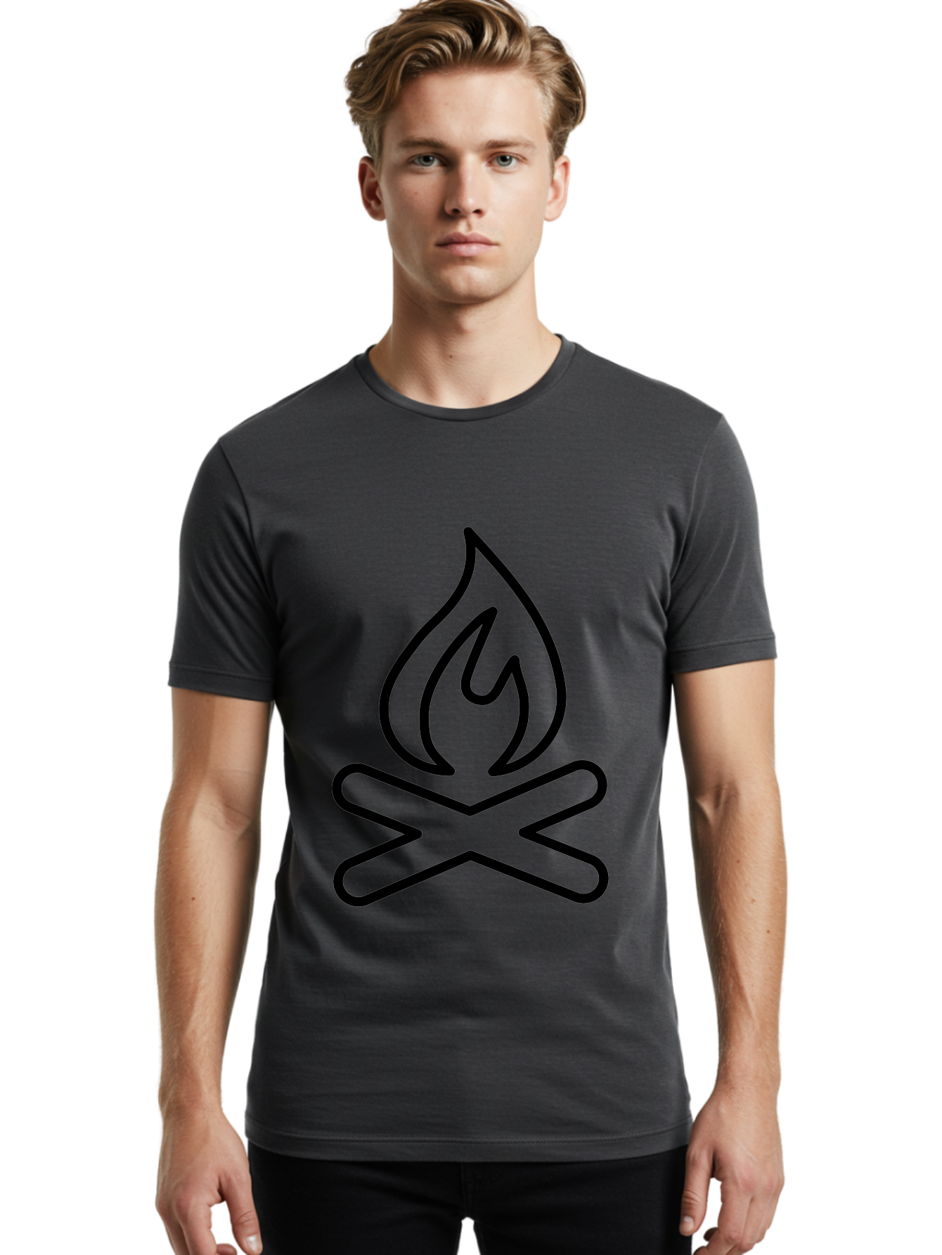 Campfire Men'S Graphic Tee, 100% Cotton, Comfortable Casual Summer Wear, Machine Washable, Campfire Icon, Campfire, Black Outline, Flames, Campfire Graphics, Simple Illustration, Minimalist Design, Outdoor Symbol, Camping Emblem, Fire Pit -  Aaa165