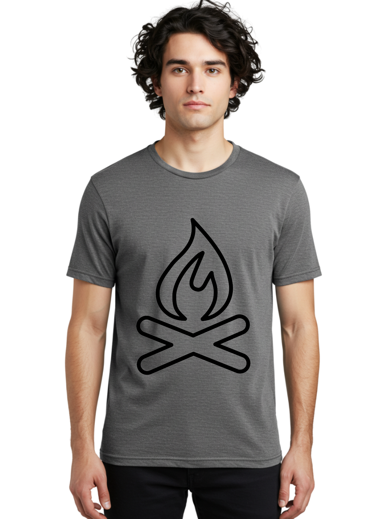 Campfire Men'S Graphic Tee, 100% Cotton, Comfortable Casual Summer Wear, Machine Washable, Campfire Icon, Campfire, Black Outline, Flames, Campfire Graphics, Simple Illustration, Minimalist Design, Outdoor Symbol, Camping Emblem, Fire Pit -  Aaa165
