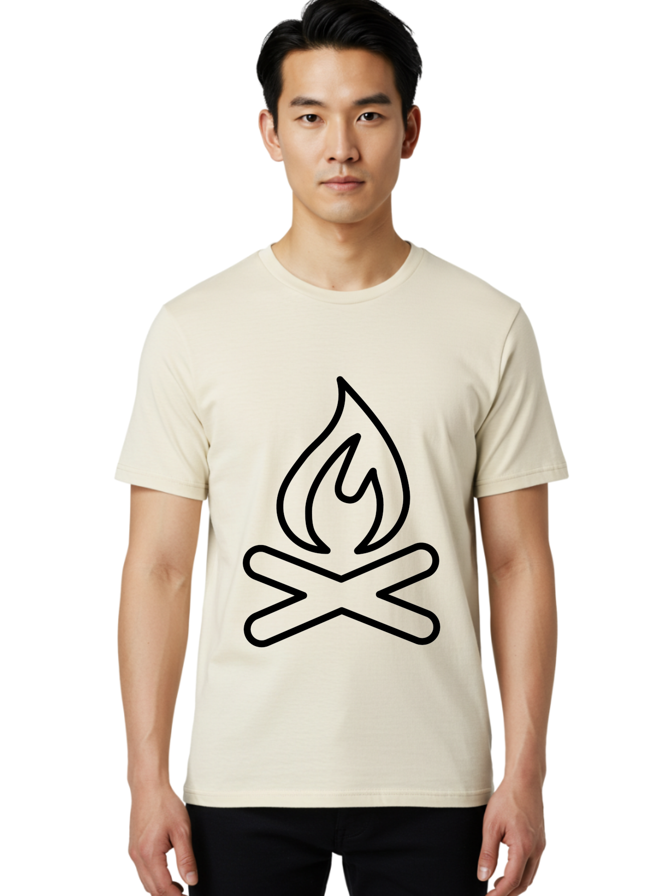 Campfire Men'S Graphic Tee, 100% Cotton, Comfortable Casual Summer Wear, Machine Washable, Campfire Icon, Campfire, Black Outline, Flames, Campfire Graphics, Simple Illustration, Minimalist Design, Outdoor Symbol, Camping Emblem, Fire Pit -  Aaa165