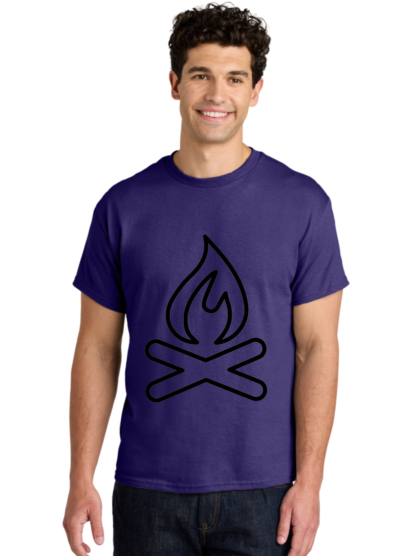 Campfire Men'S Graphic Tee, 100% Cotton, Comfortable Casual Summer Wear, Machine Washable, Campfire Icon, Campfire, Black Outline, Flames, Campfire Graphics, Simple Illustration, Minimalist Design, Outdoor Symbol, Camping Emblem, Fire Pit -  Aaa165