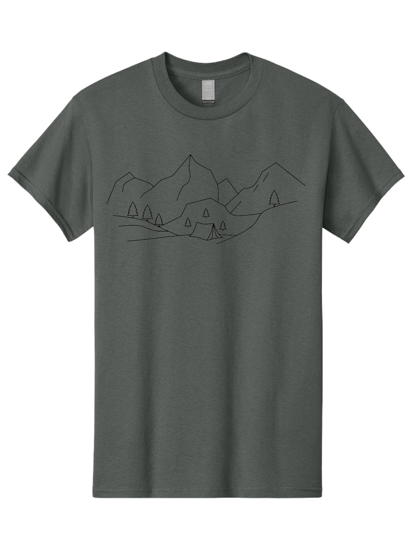 Camping-In-Mountains Men'S Graphic Tee, 100% Cotton, Comfortable Casual Summer Wear, Machine Washable, Mountain Range, Camping Site, Wilderness Adventure, Outdoor Recreation, Scenic Landscape, Minimalist Design, Simple Illustration, -  Aaa167