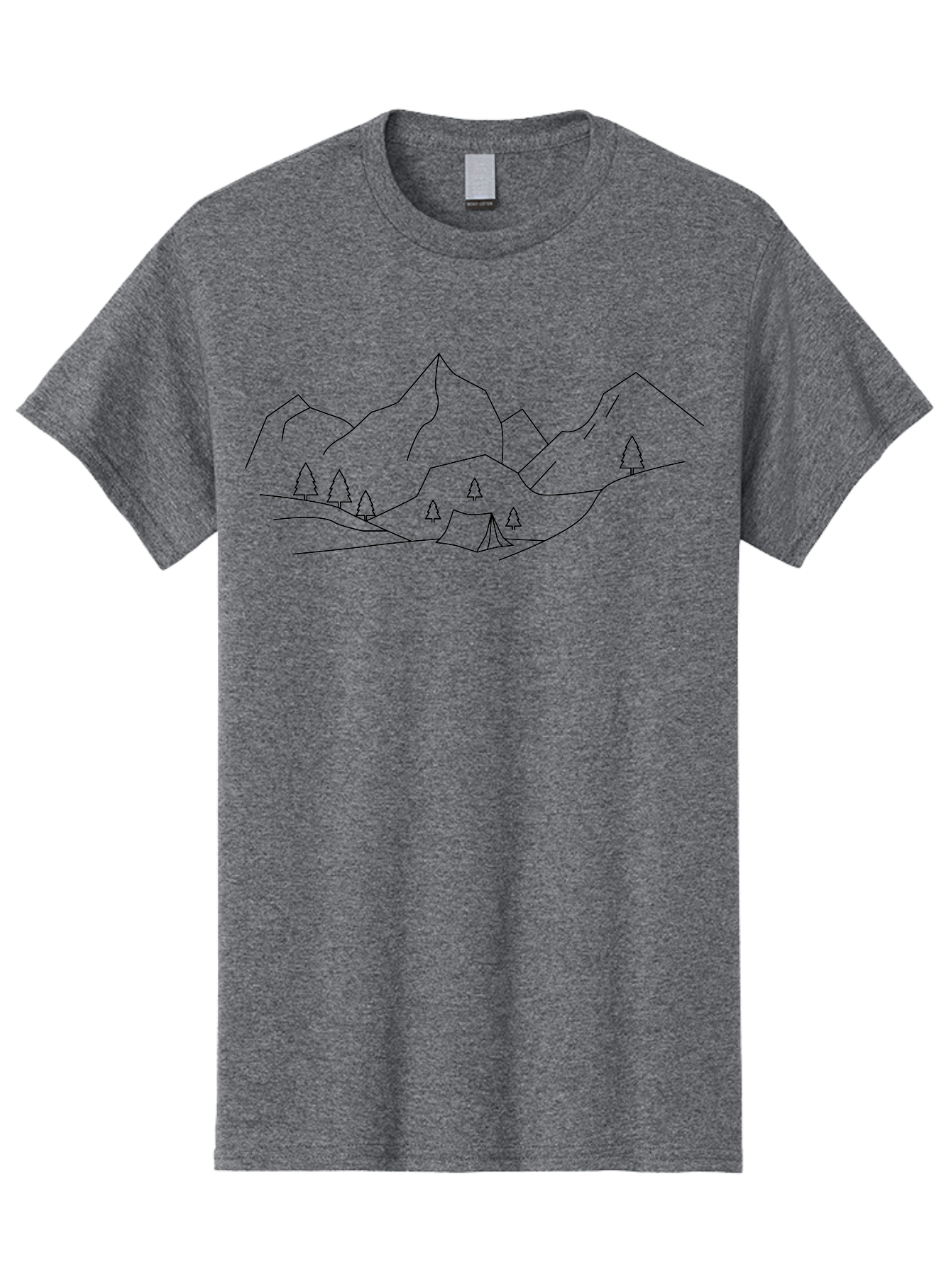 Camping-In-Mountains Men'S Graphic Tee, 100% Cotton, Comfortable Casual Summer Wear, Machine Washable, Mountain Range, Camping Site, Wilderness Adventure, Outdoor Recreation, Scenic Landscape, Minimalist Design, Simple Illustration, -  Aaa167