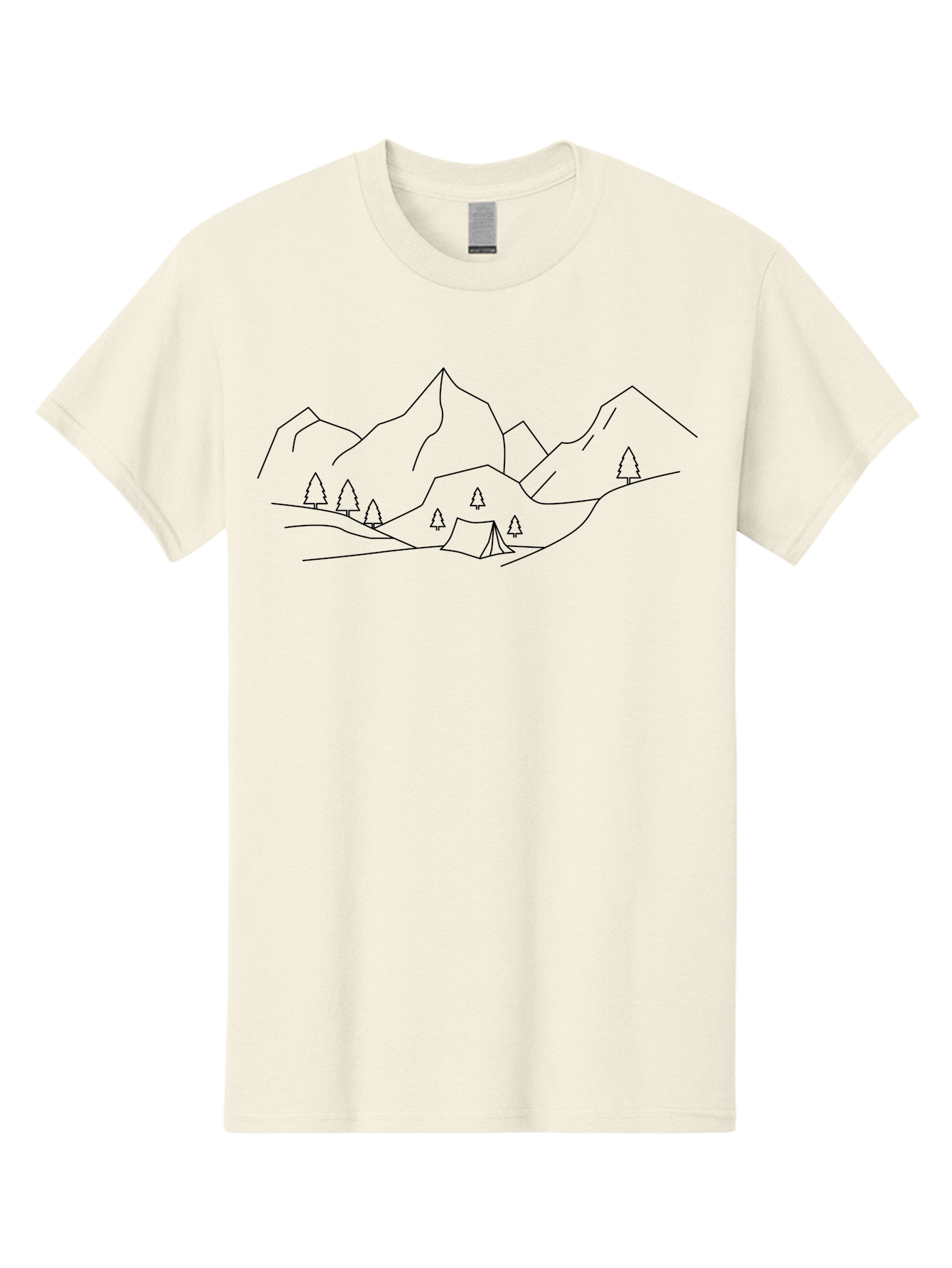 Camping-In-Mountains Men'S Graphic Tee, 100% Cotton, Comfortable Casual Summer Wear, Machine Washable, Mountain Range, Camping Site, Wilderness Adventure, Outdoor Recreation, Scenic Landscape, Minimalist Design, Simple Illustration, -  Aaa167