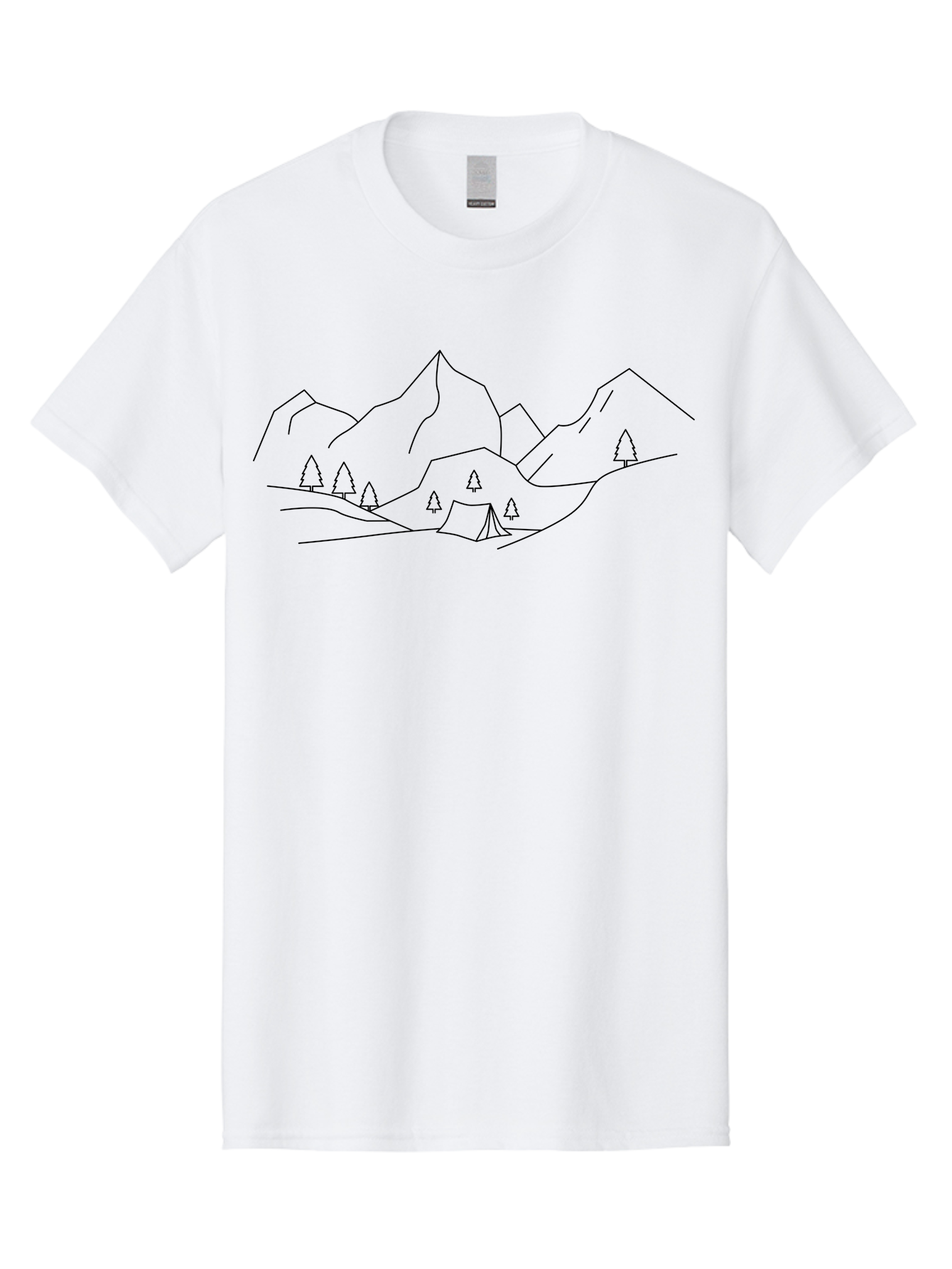 Camping-In-Mountains Men'S Graphic Tee, 100% Cotton, Comfortable Casual Summer Wear, Machine Washable, Mountain Range, Camping Site, Wilderness Adventure, Outdoor Recreation, Scenic Landscape, Minimalist Design, Simple Illustration, -  Aaa167