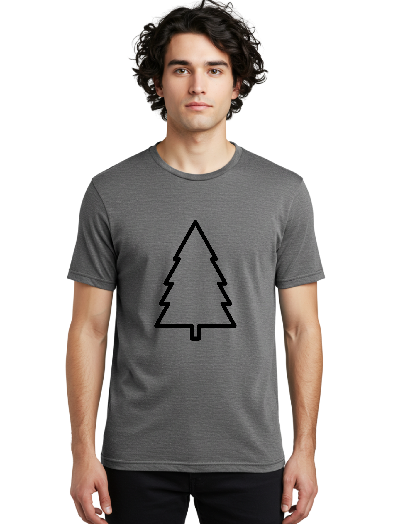 Christmas-Tree-1 Men'S Graphic Tee, 100% Cotton, Comfortable Casual Summer Wear, Machine Washable, Christmas Tree Outline, Minimalist Design, Festive Symbol, Holiday Icon, Simple Illustration, Black Outline -  Aaa170