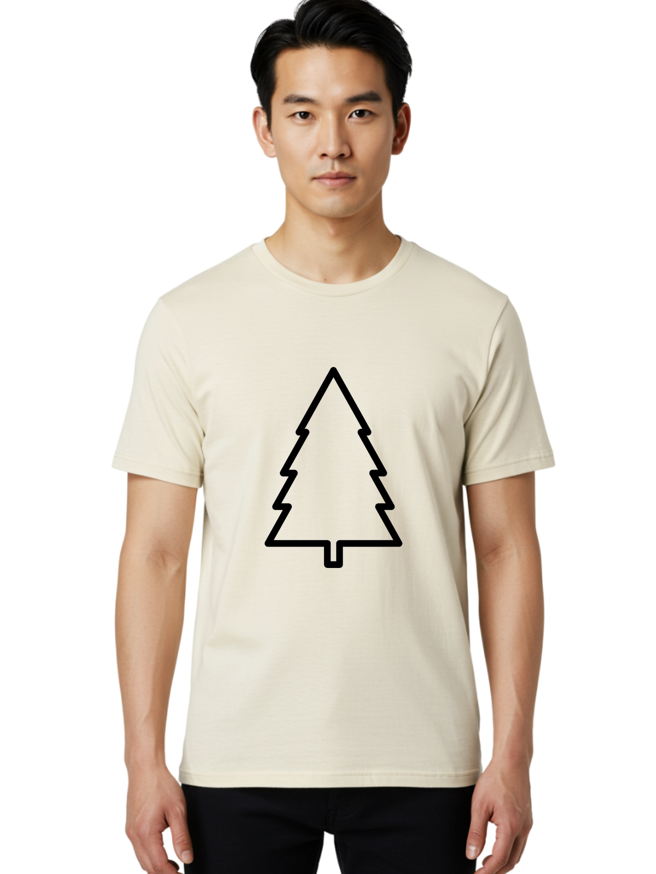 Christmas-Tree-1 Men'S Graphic Tee, 100% Cotton, Comfortable Casual Summer Wear, Machine Washable, Christmas Tree Outline, Minimalist Design, Festive Symbol, Holiday Icon, Simple Illustration, Black Outline -  Aaa170