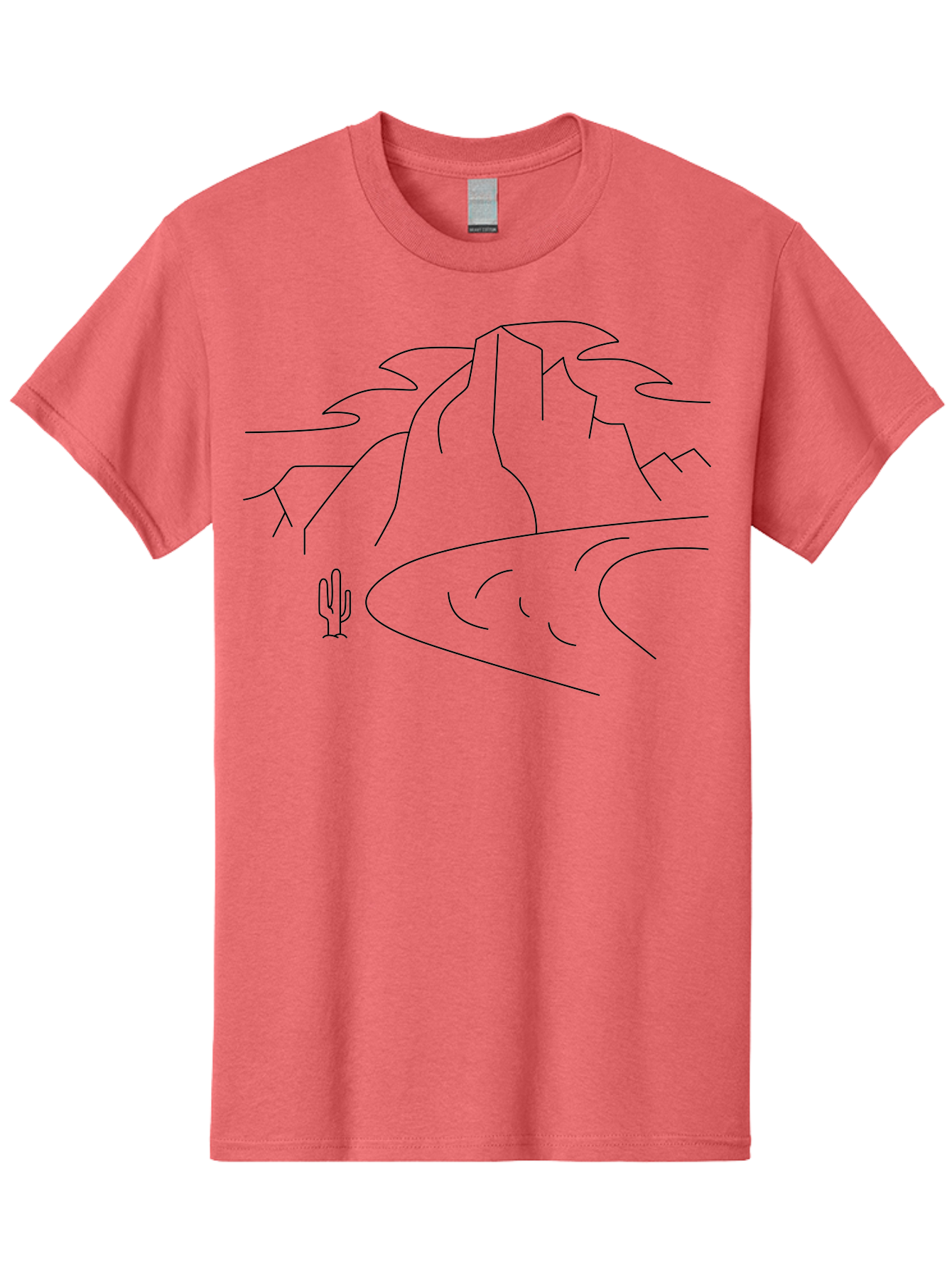 Desert-Landscape-1 Men'S Graphic Tee, 100% Cotton, Comfortable Casual Summer Wear, Machine Washable, Desert Landscape, Mountain Range, Cactus, Minimalist Art, Simple Lines, Abstract Scenery, Wilderness, Rocky Terrain -  Aaa183