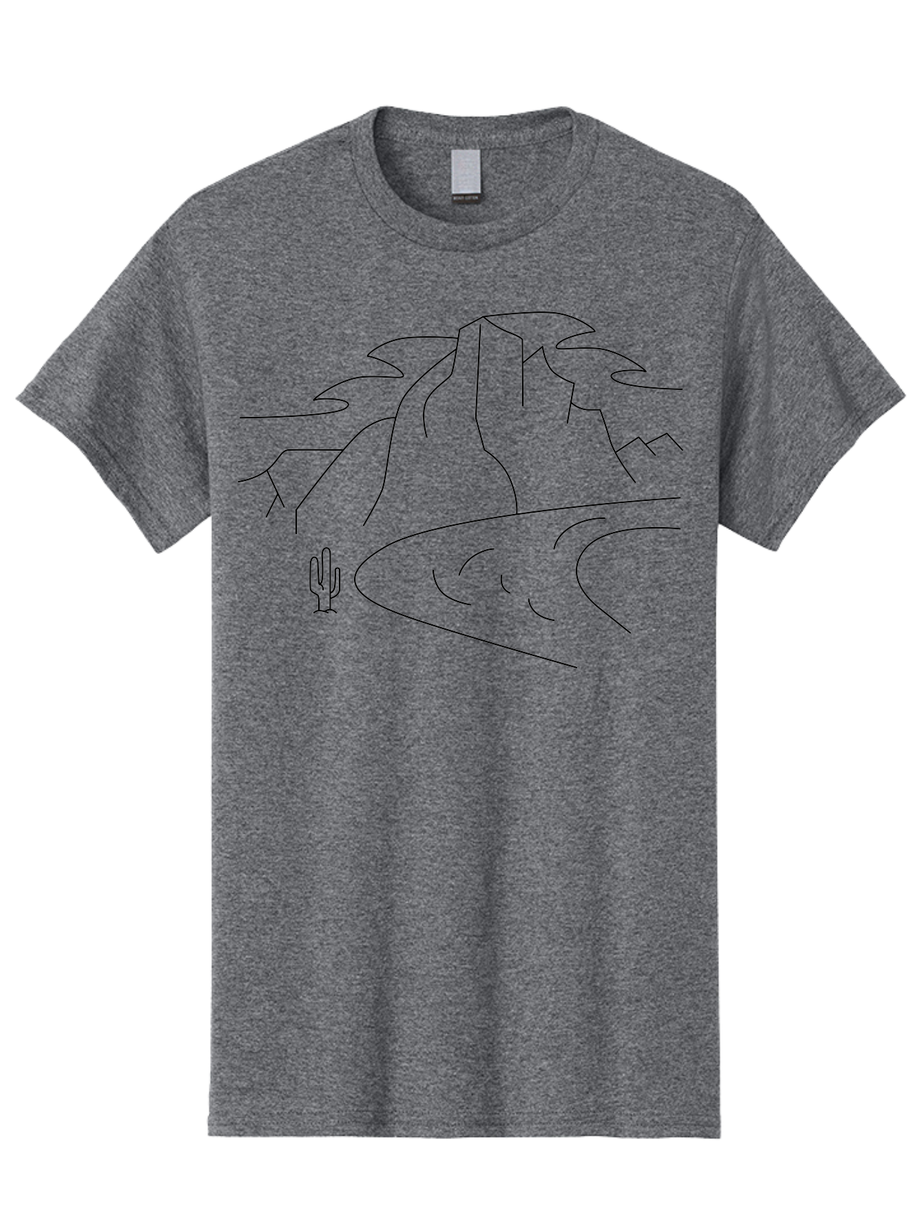 Desert-Landscape-1 Men'S Graphic Tee, 100% Cotton, Comfortable Casual Summer Wear, Machine Washable, Desert Landscape, Mountain Range, Cactus, Minimalist Art, Simple Lines, Abstract Scenery, Wilderness, Rocky Terrain -  Aaa183