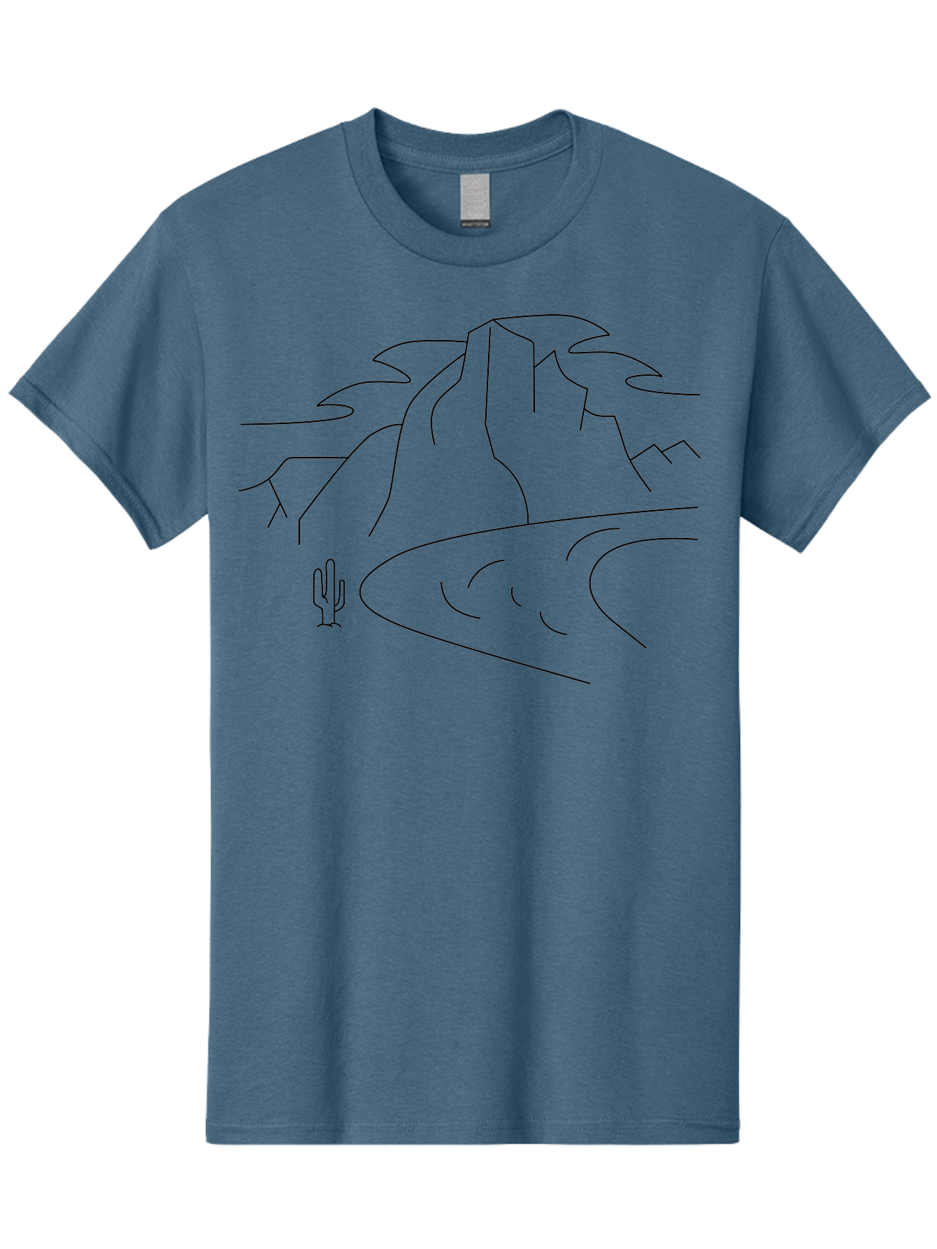 Desert-Landscape-1 Men'S Graphic Tee, 100% Cotton, Comfortable Casual Summer Wear, Machine Washable, Desert Landscape, Mountain Range, Cactus, Minimalist Art, Simple Lines, Abstract Scenery, Wilderness, Rocky Terrain -  Aaa183