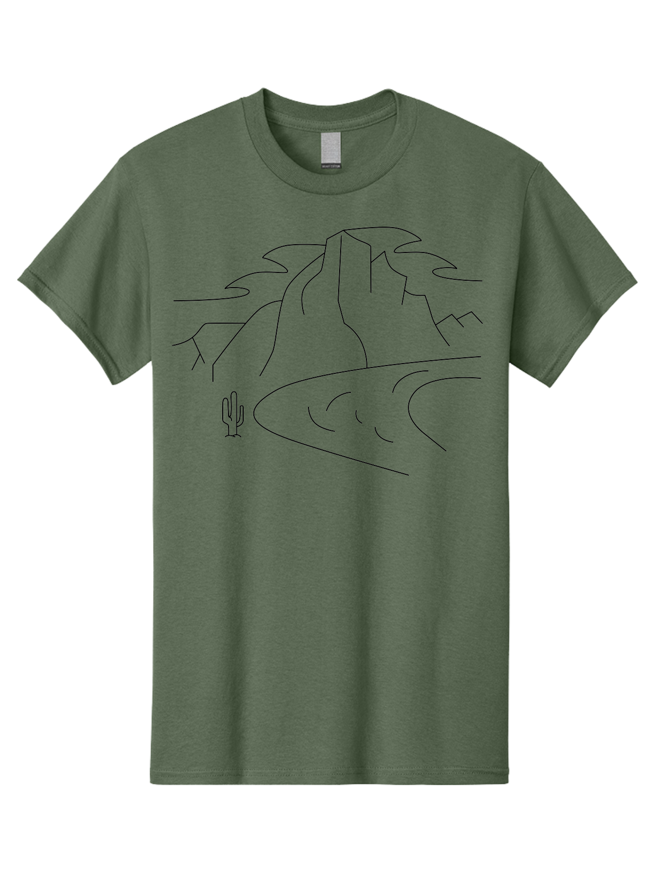 Desert-Landscape-1 Men'S Graphic Tee, 100% Cotton, Comfortable Casual Summer Wear, Machine Washable, Desert Landscape, Mountain Range, Cactus, Minimalist Art, Simple Lines, Abstract Scenery, Wilderness, Rocky Terrain -  Aaa183