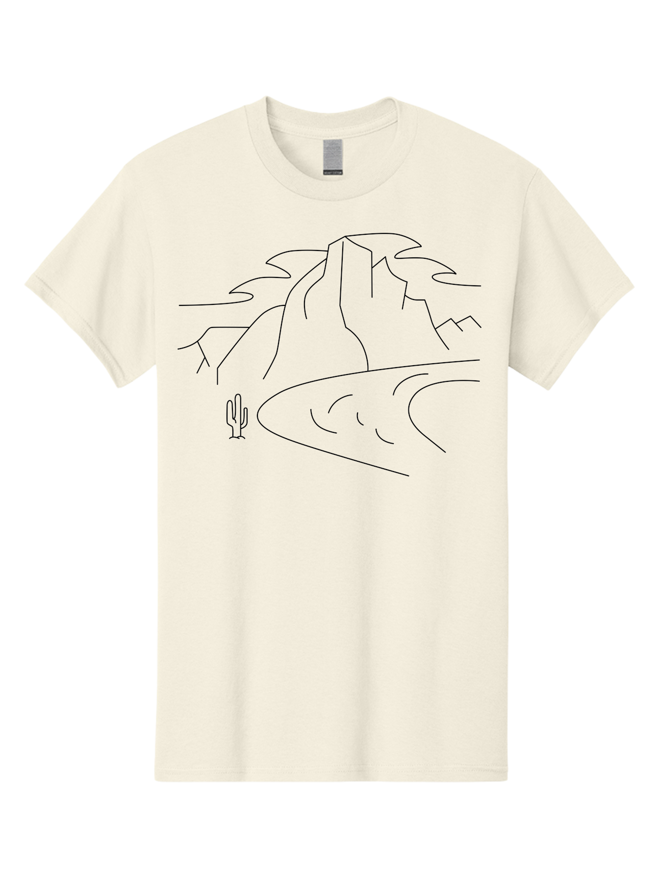desert landscape, mountain range, cactus, minimalist art, simple lines, abstract scenery, wilderness, rocky terrain