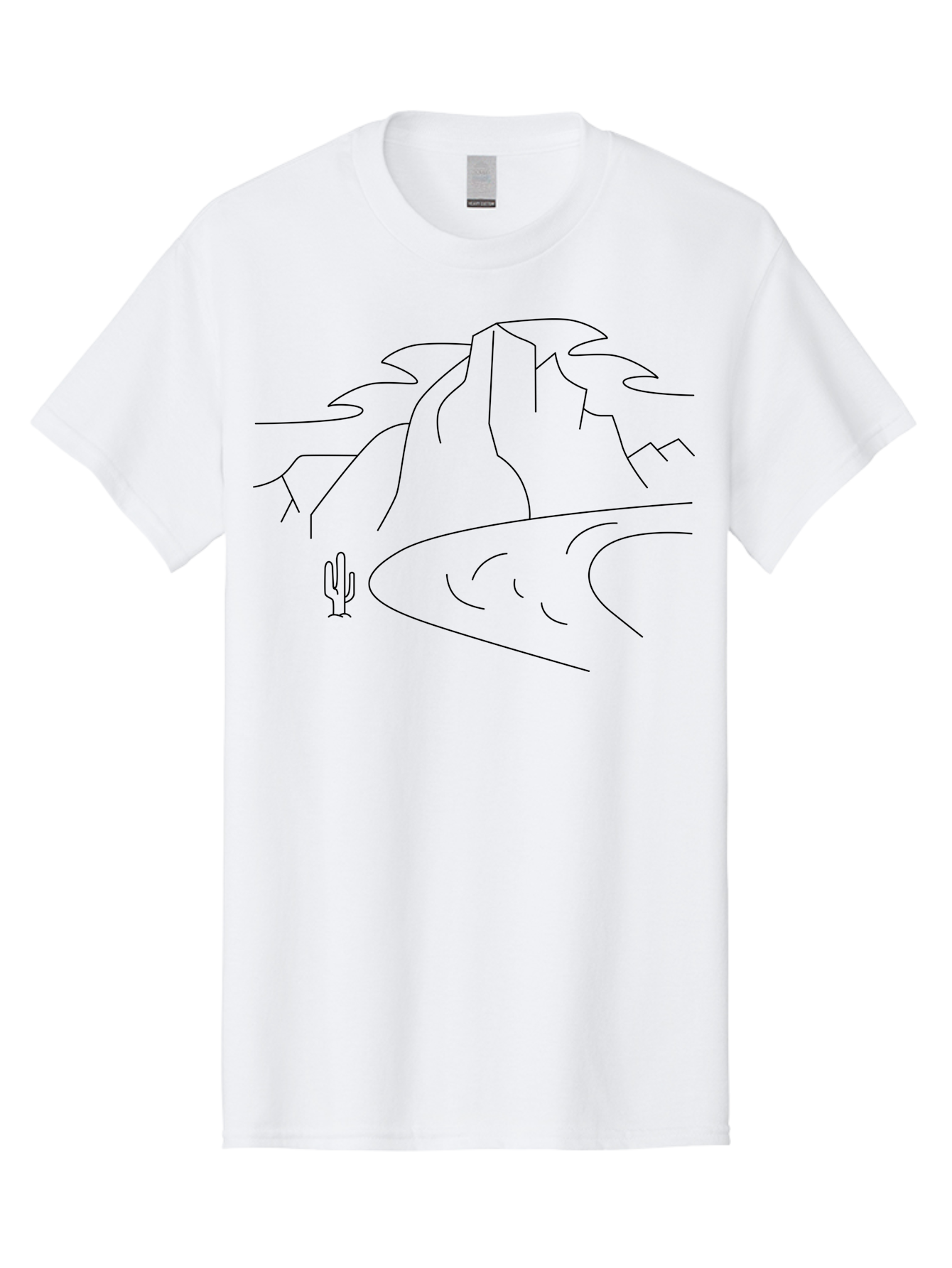 desert landscape, mountain range, cactus, minimalist art, simple lines, abstract scenery, wilderness, rocky terrain