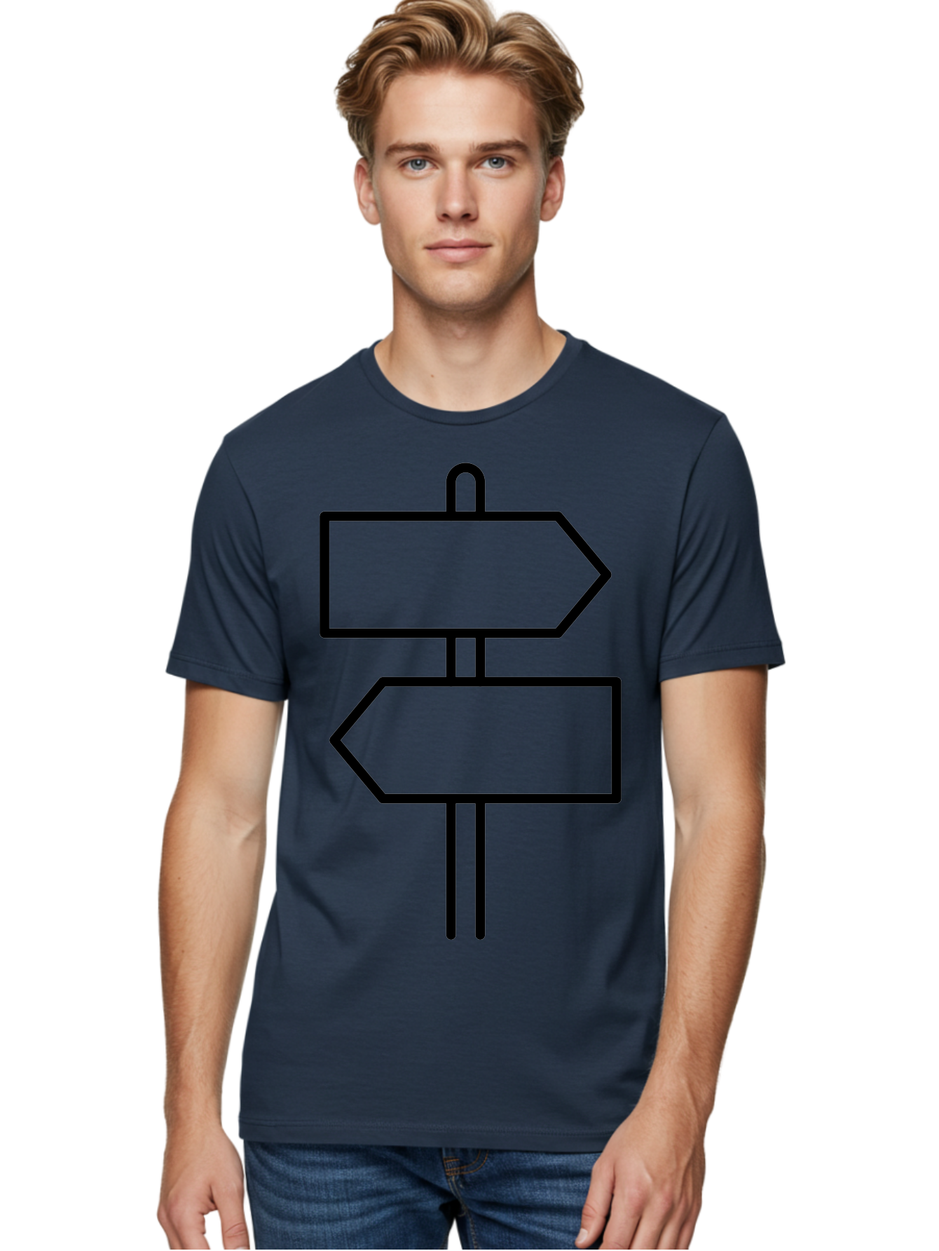 Directional-Signs Men'S Graphic Tee, 100% Cotton, Comfortable Casual Summer Wear, Machine Washable, Directional Signs, Navigation, Guidance, Decision Making, Path, Black Outlines, Pointers, Arrows -  Aaa186
