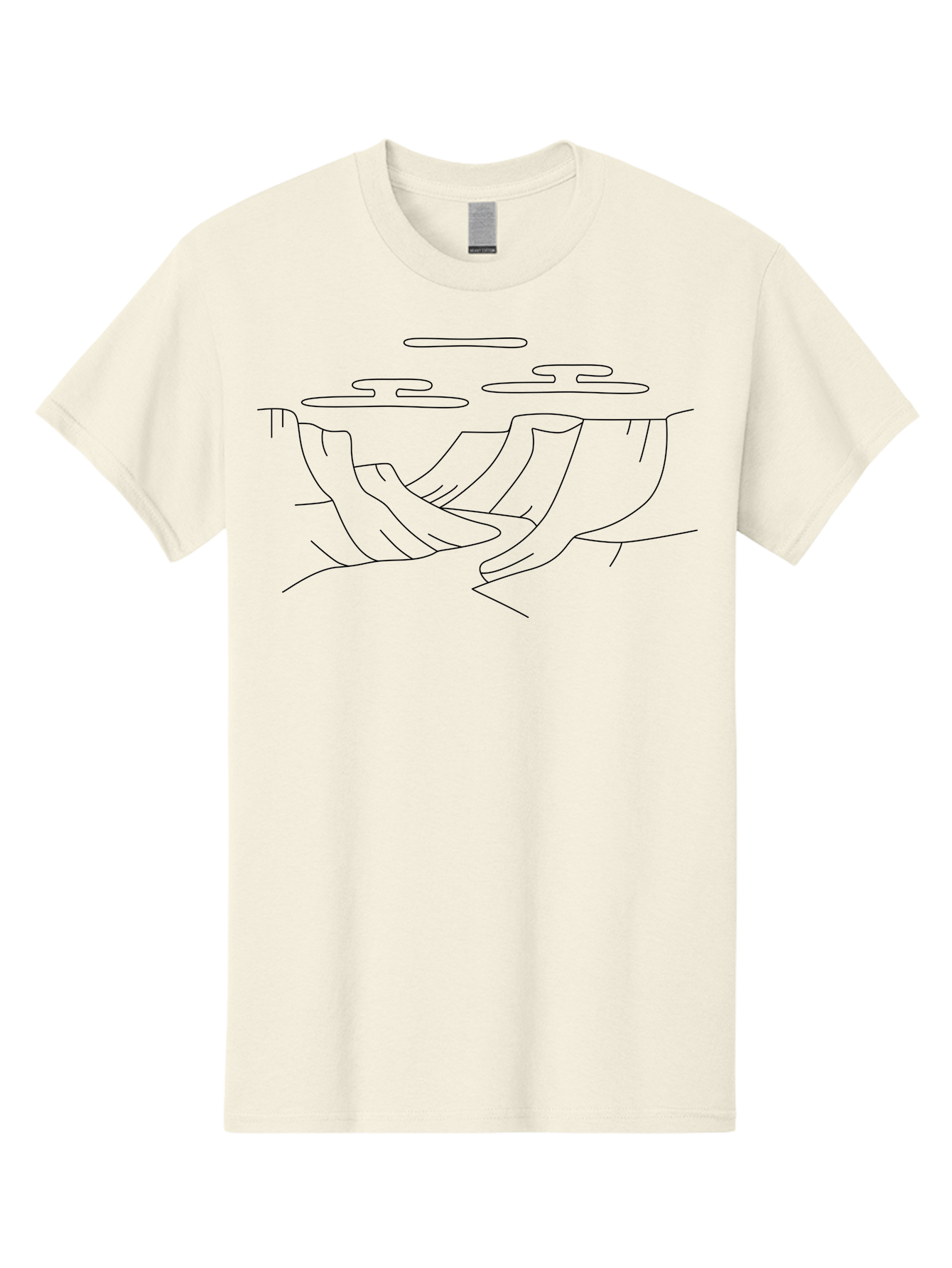 Grand-Canyon-Sketch Men'S Graphic Tee, 100% Cotton, Comfortable Casual Summer Wear, Machine Washable, Cliffs, Landscape Illustration, Minimalist Design, Simple Line Art, Scenic View, Clouds, Natural Scenery, Abstract Art -  Aaa187