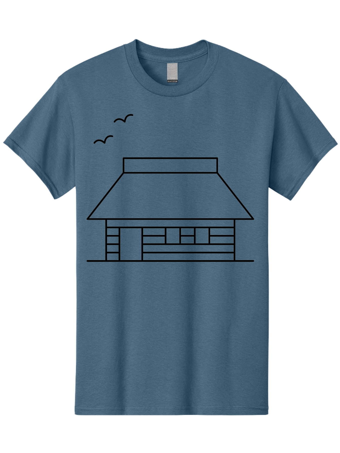 House-With-Birds Men'S Graphic Tee, 100% Cotton, Comfortable Casual Summer Wear, Machine Washable, Simple House Illustration, Minimalist Design, Birds Flying, Home Outline, Residential Architecture, Modern Graphic, Simple Shapes, -  Aaa188