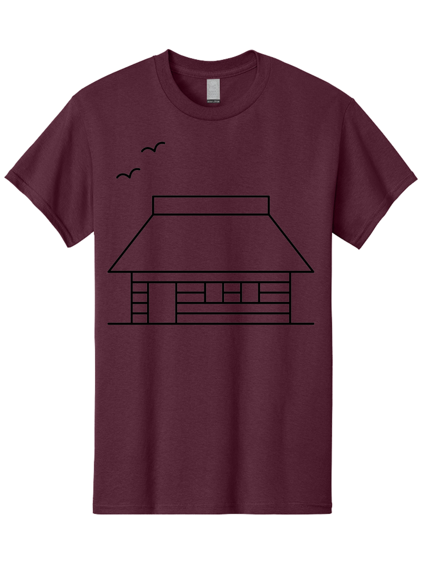 House-With-Birds Men'S Graphic Tee, 100% Cotton, Comfortable Casual Summer Wear, Machine Washable, Simple House Illustration, Minimalist Design, Birds Flying, Home Outline, Residential Architecture, Modern Graphic, Simple Shapes, -  Aaa188