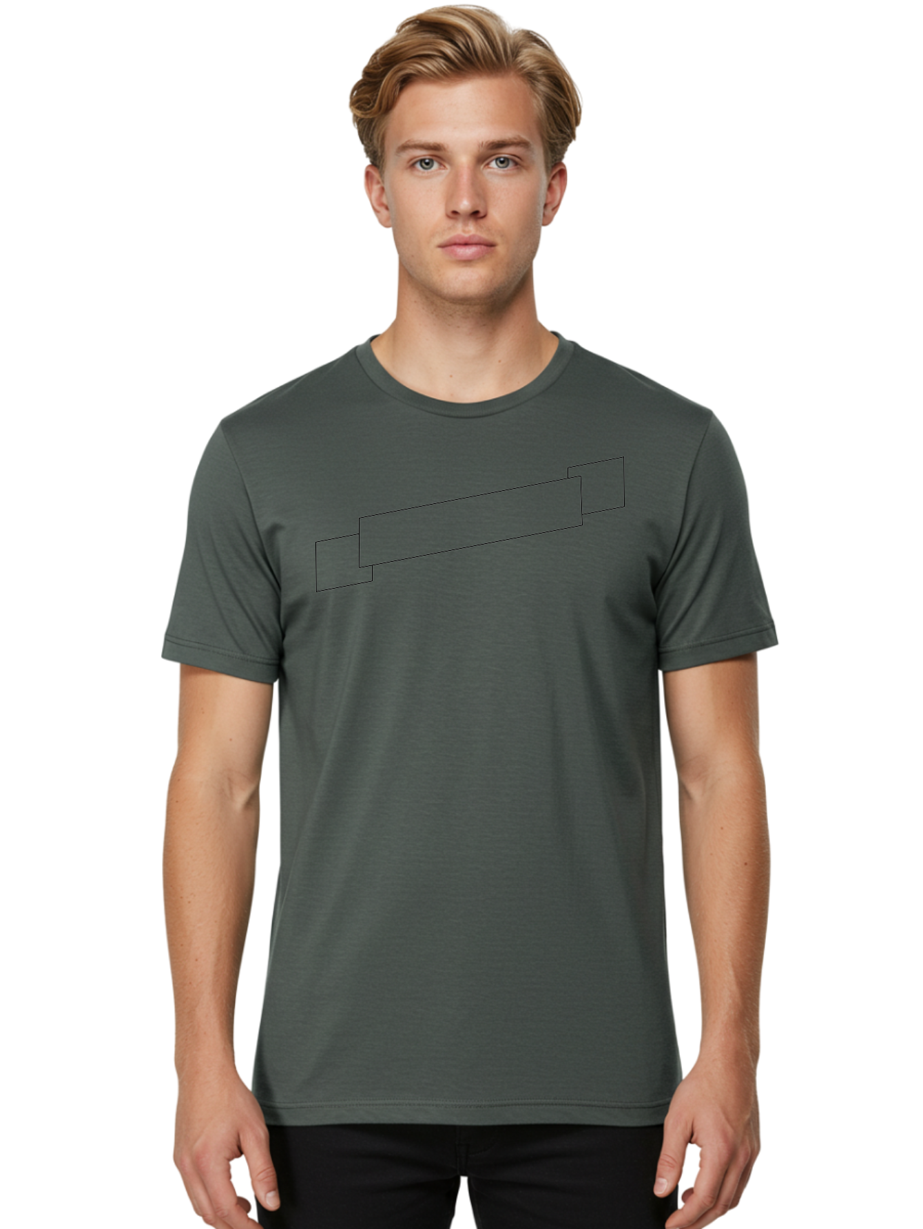 Linked-Rectangles Men'S Graphic Tee, 100% Cotton, Comfortable Casual Summer Wear, Machine Washable, Geometric Shapes, Rectangles, Connected Lines, Minimalist Design, Abstract Art, Simple Figures, Black Outline -  Aaa190